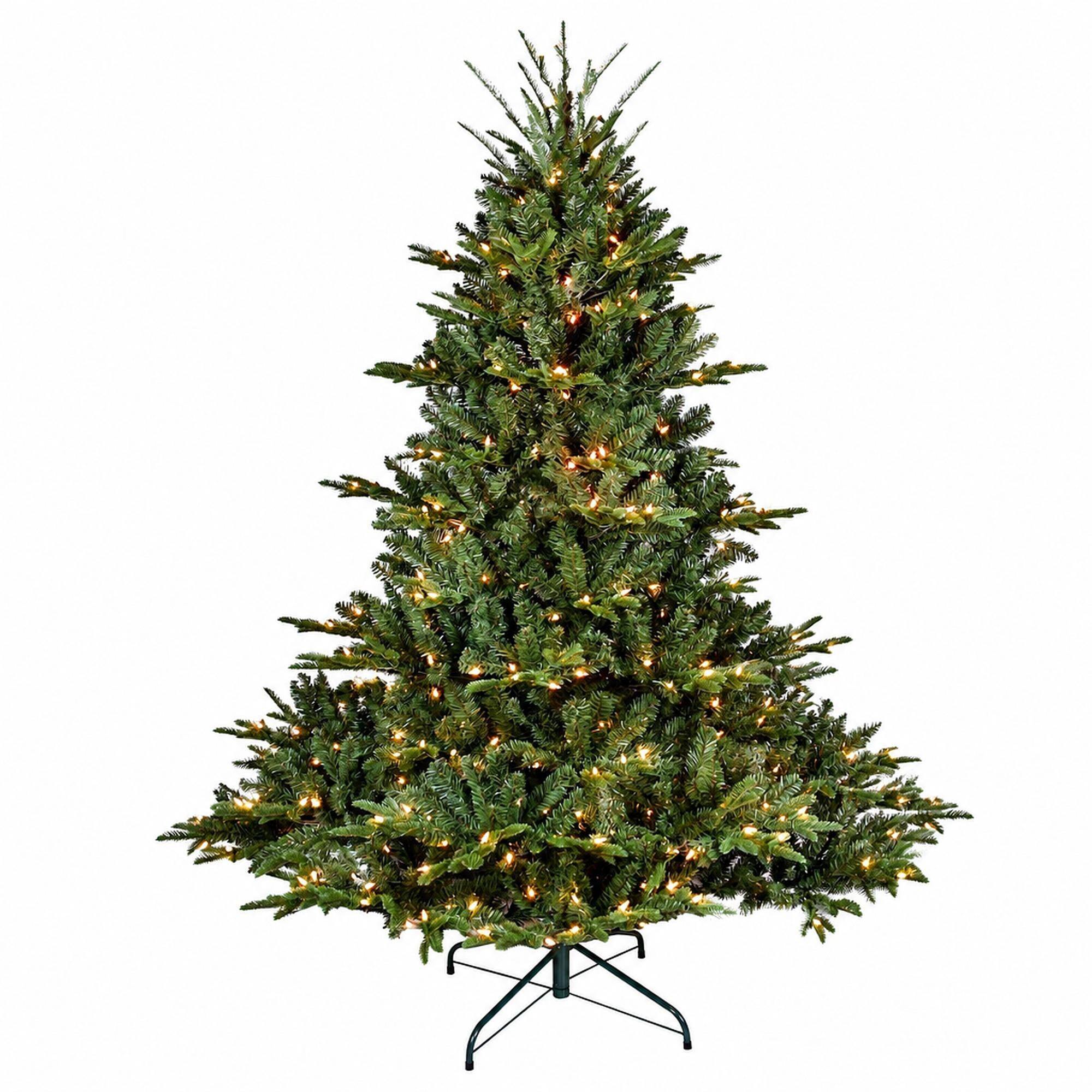 Front. RYHNUYNE - 7FT Full-Shape Pre-Lit Christmas Tree, 750 Lights 2257 Tips PE/PVC Mixed Branches Wide Base Stable Metal Stand - Green.