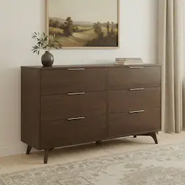 Plank+Beam - Haven 6 Drawer Dresser with Brass Handle - Walnut