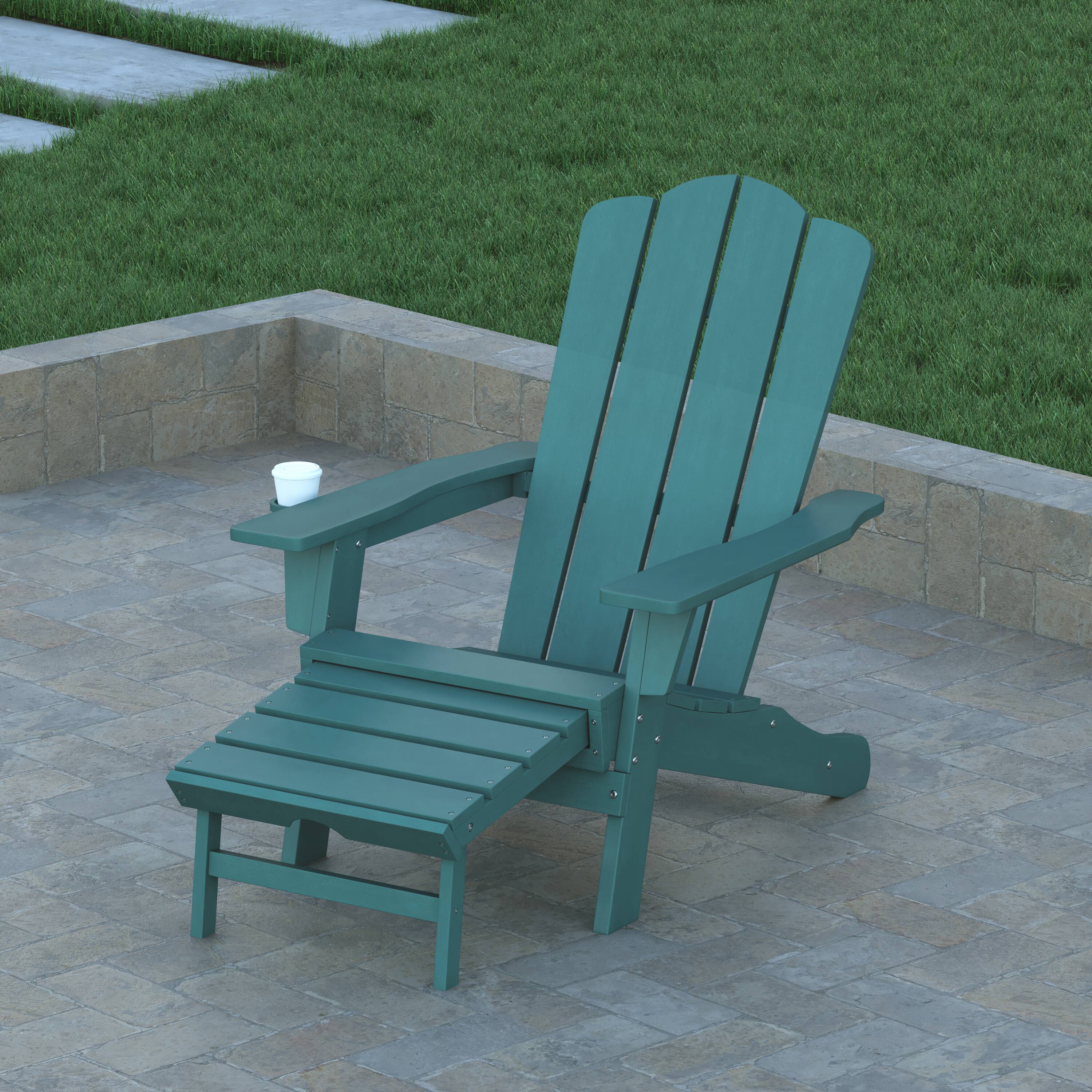 Alt View 3. Emma + Oliver - Tiverton Adirondack Chair with Cup Holder and Pull Out Ottoman, All-Weather HDPE Indoor/Outdoor Lounge Chair - Blue.