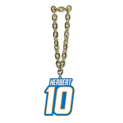 Front. MOJO - Justin Herbert Los Angeles Chargers Player Fan Chain Necklace - Blue.