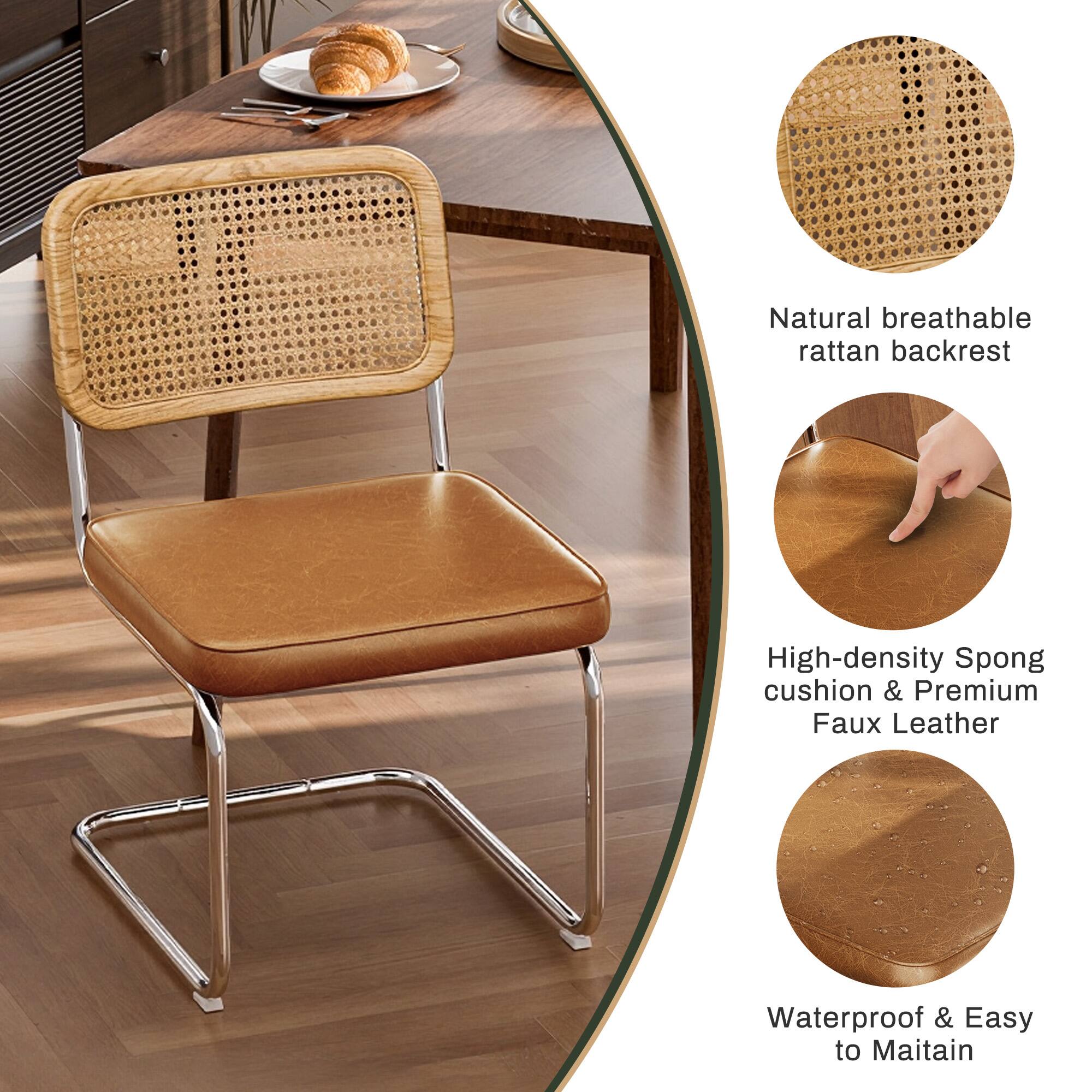 Natural breathable rattan backrest, High-density sponge cushion & Premium faux leather, Waterproof & Easy to maintain.