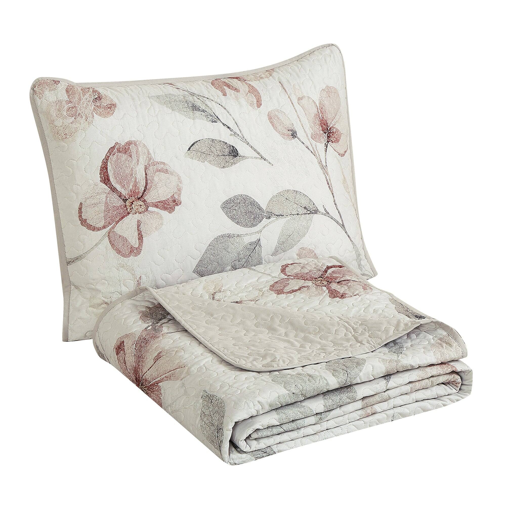 Alt View 1. MarCielo - MarCielo 3 Piece Lightweight Quilt Bedspread Set Reversible Floral Botanical - Pink Floral.