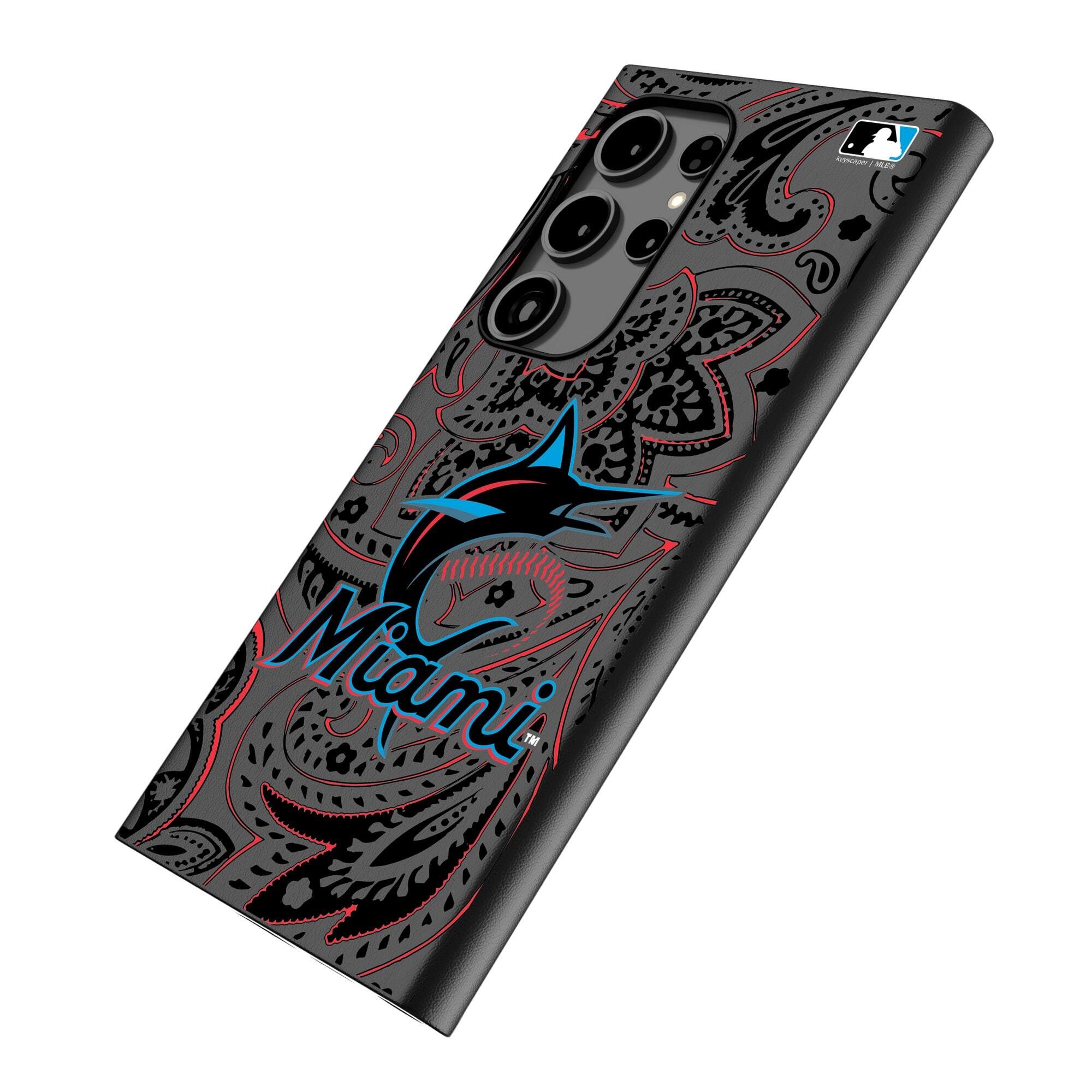 Alt View 1. Keyscaper - Miami Marlins Paisley Galaxy Magnetic Bump Case - S25 - Black.