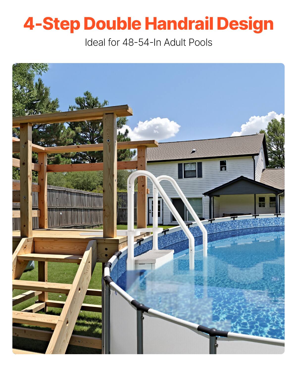 4-Step Double Handrail Design  
Ideal for 48-54-In Adult Pools