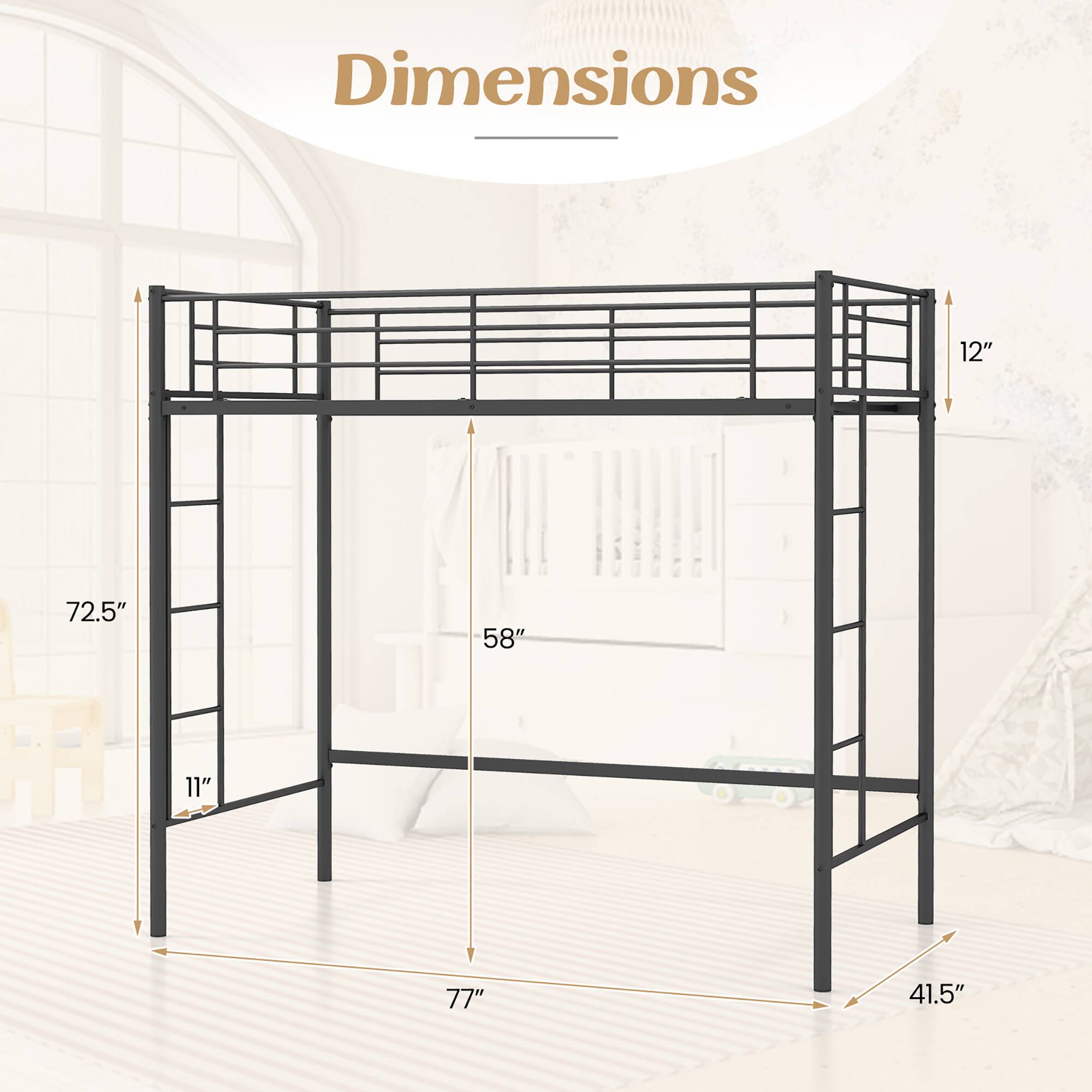 Dimensions: 12", 72.5", 58", 11", 77", 41.5"