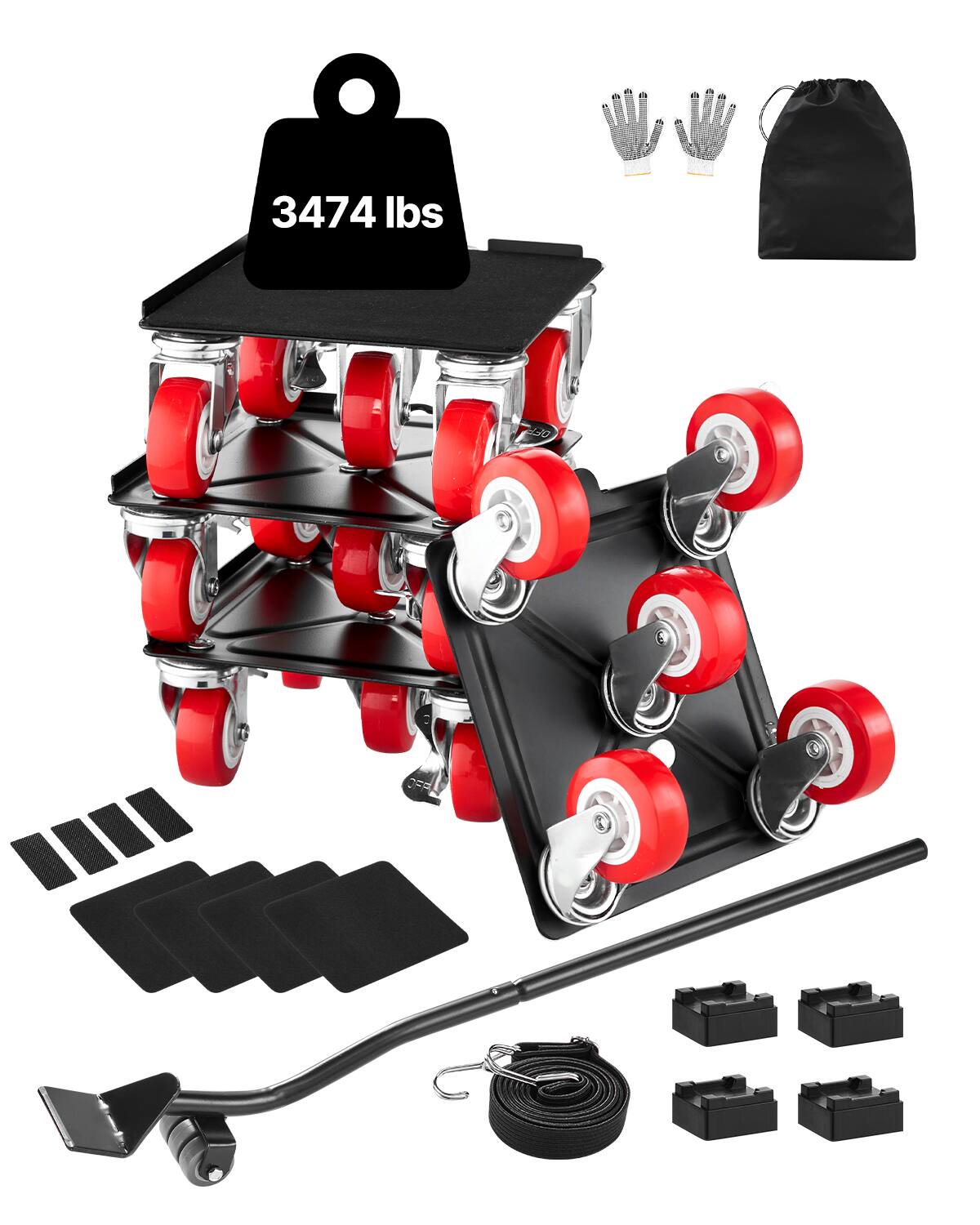 VEVOR - Furniture Dolly, Maximum Load 3474 lbs, Heavy Duty Furniture Movers with 5 360° Rotation Wheels - Black