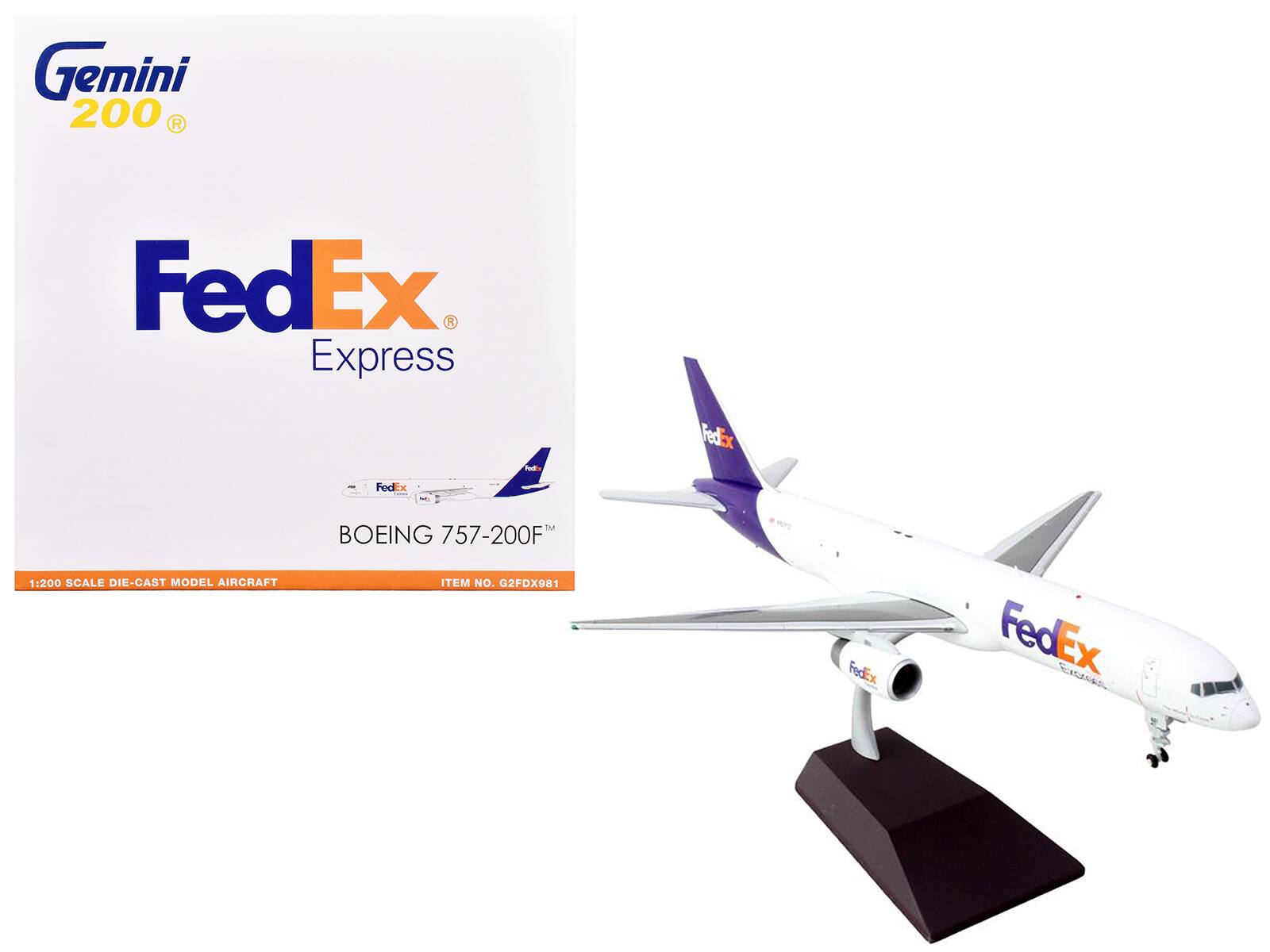 Gemini 200  
FedEx Express  
BOEING 757-200F  
1:200 SCALE DIE-CAST MODEL AIRCRAFT  
ITEM NO. G2FDX981