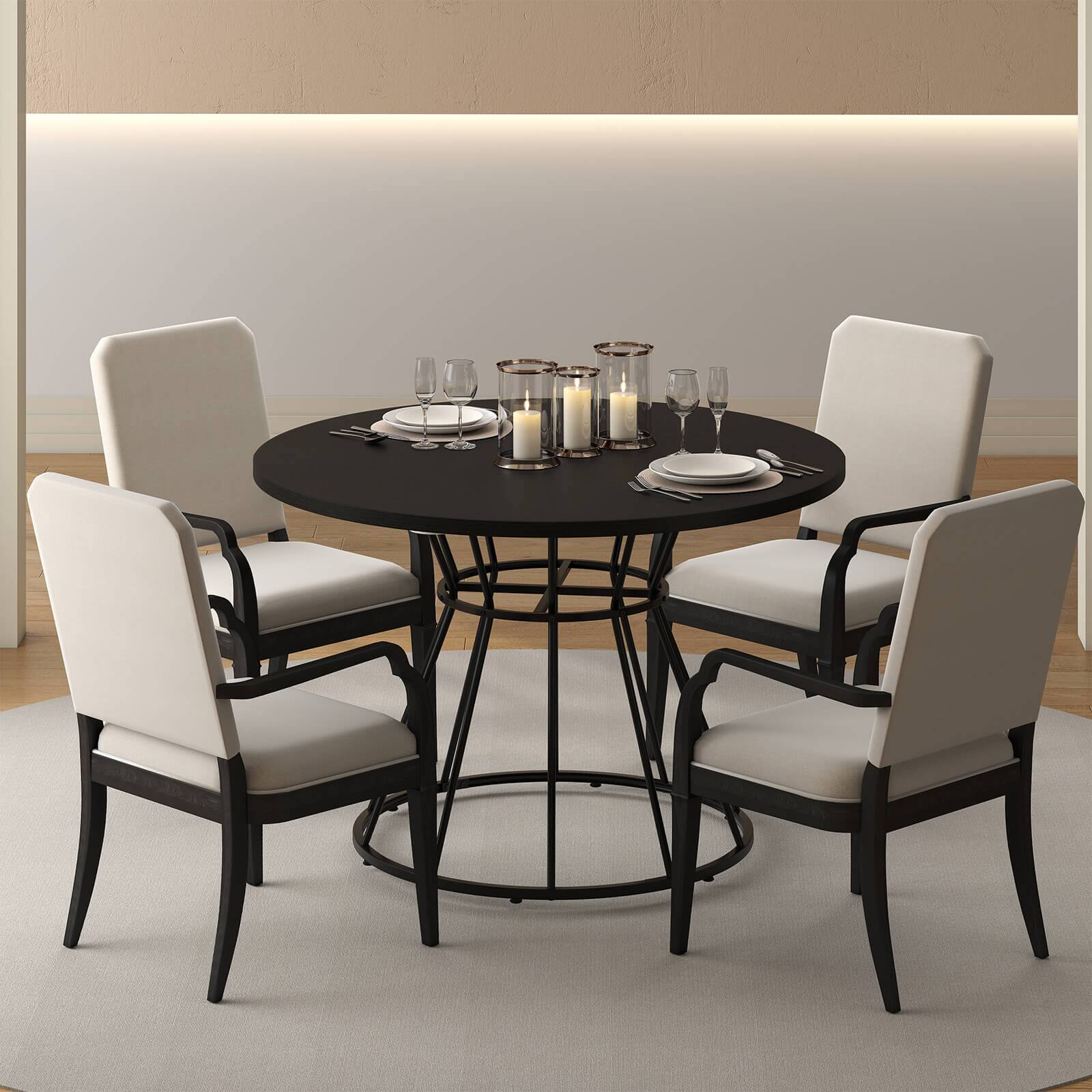 Alt View 4. Costway - Costway 47" Round Dining Table with Wooden Tabletop, Metal Base for Home Dining Room - Black.