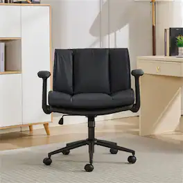 HTUTWOO - Cross Legged Office Chair with Flip-Up Armrests - PU Leather Swivel Desk Chair, Wide Seat, Adjustable Height, Wheels - Black