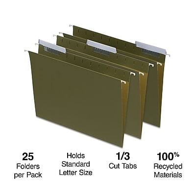 25 Folders per Pack  
Holds Standard Letter Size  
1/3 Cut Tabs  
100% Recycled Materials