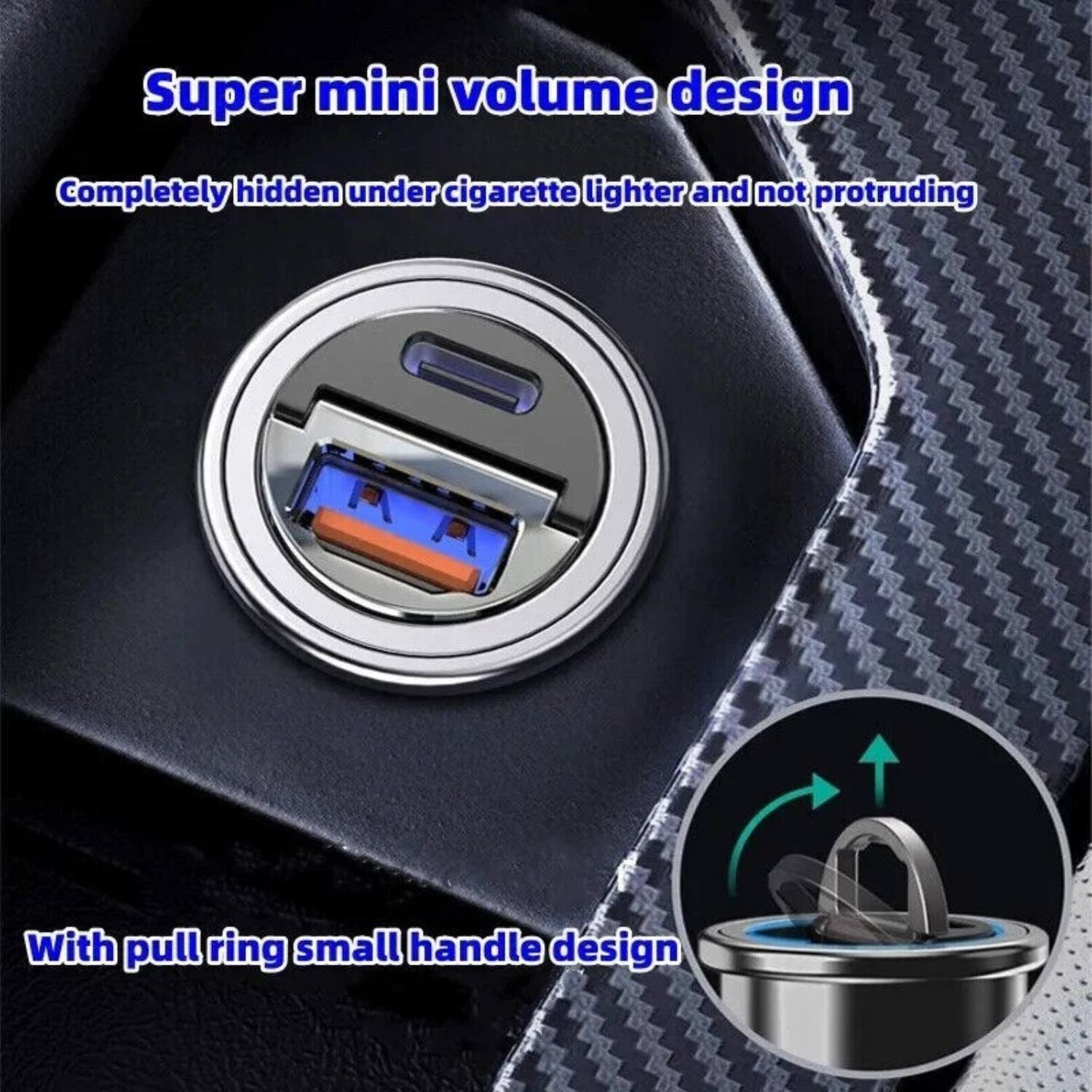 Super mini volume design  
Completely hidden under cigarette lighter and not protruding  

With pull ring small handle design