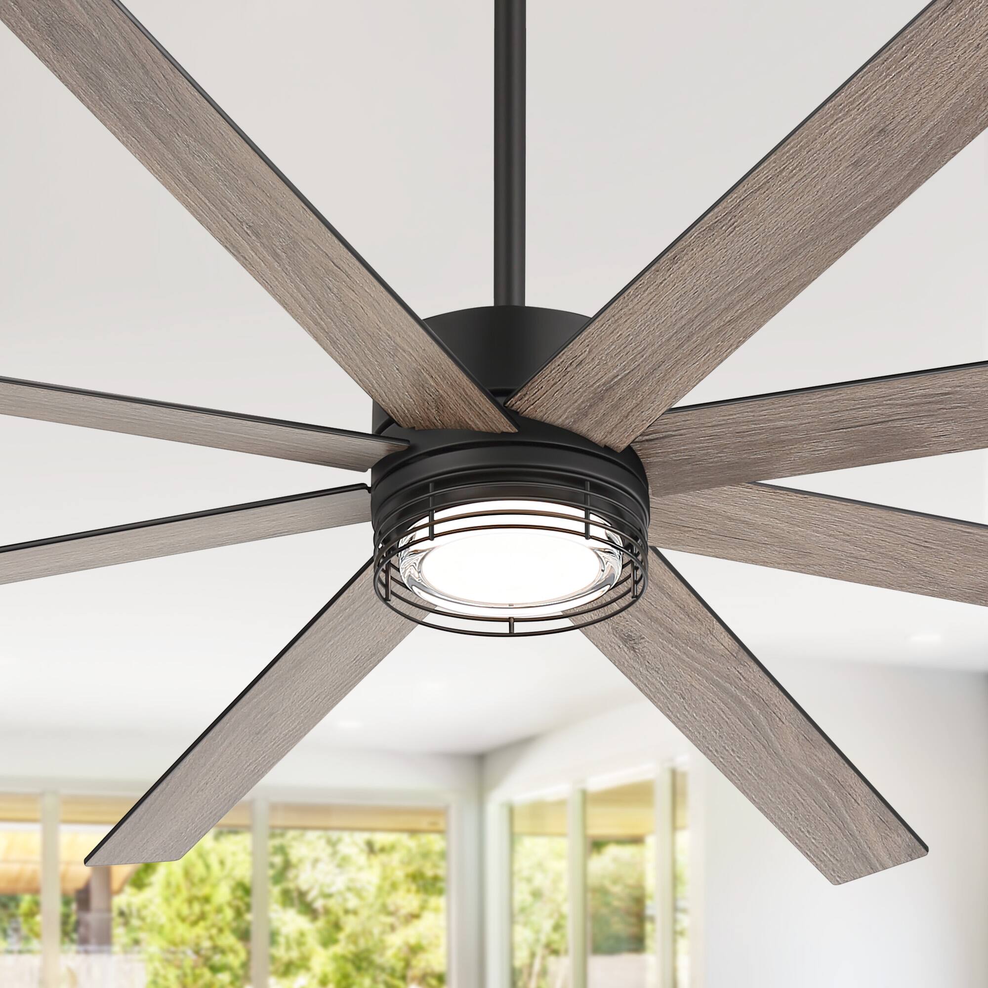 Alt View 1. Breezary - 72-Inch Modern Ceiling Fan with Dimmable 3-Color LED Light 8 Blades DC Motor Remote Timer Downrod Mount - 72-inch Black and Wood Grain.