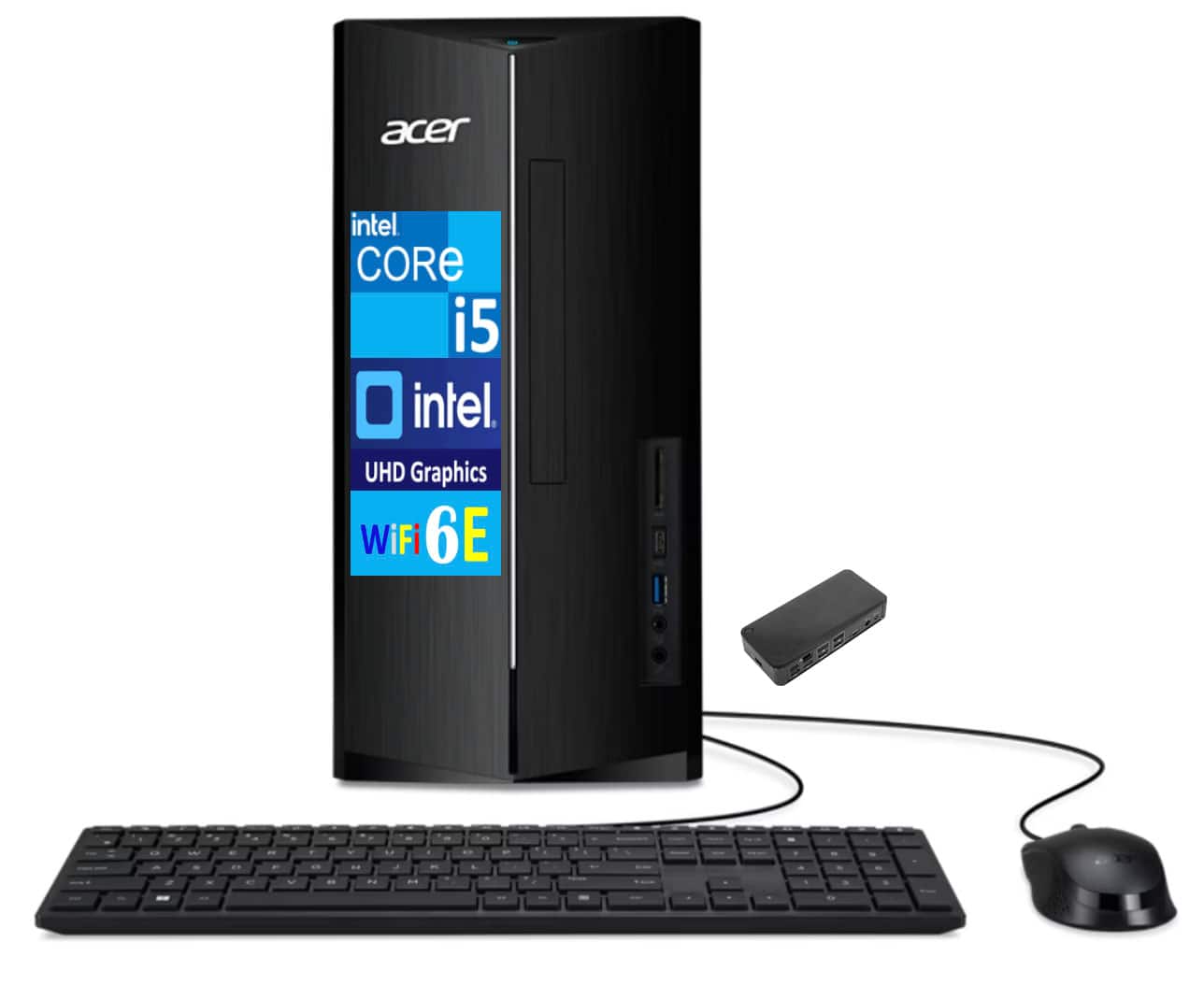 Acer - Aspire Desktop (Intel i5-14400, 16GB DDR5, 512GB PCIe SSD, Intel UHD, WiFi 6E, Bluetooth 5.3, Win 11 Pro) - Black