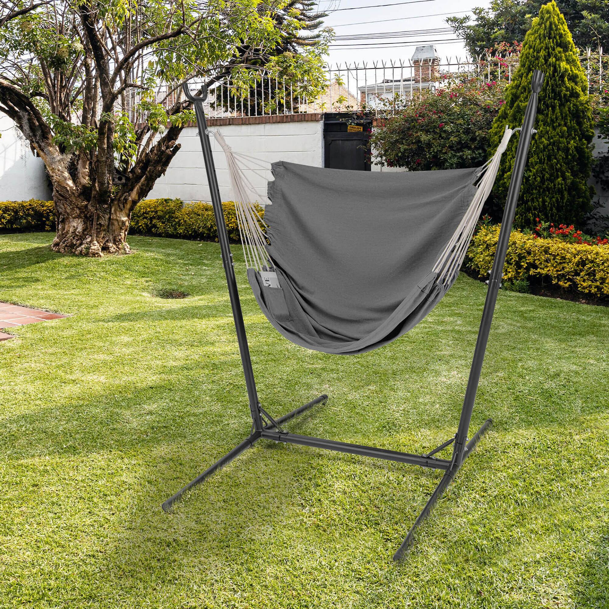 Alt View 4. Costway - Costway Adjustable Hammock Chair with Stand 6 Adjustable Positions Storage Pocket Sturdy - Gray.