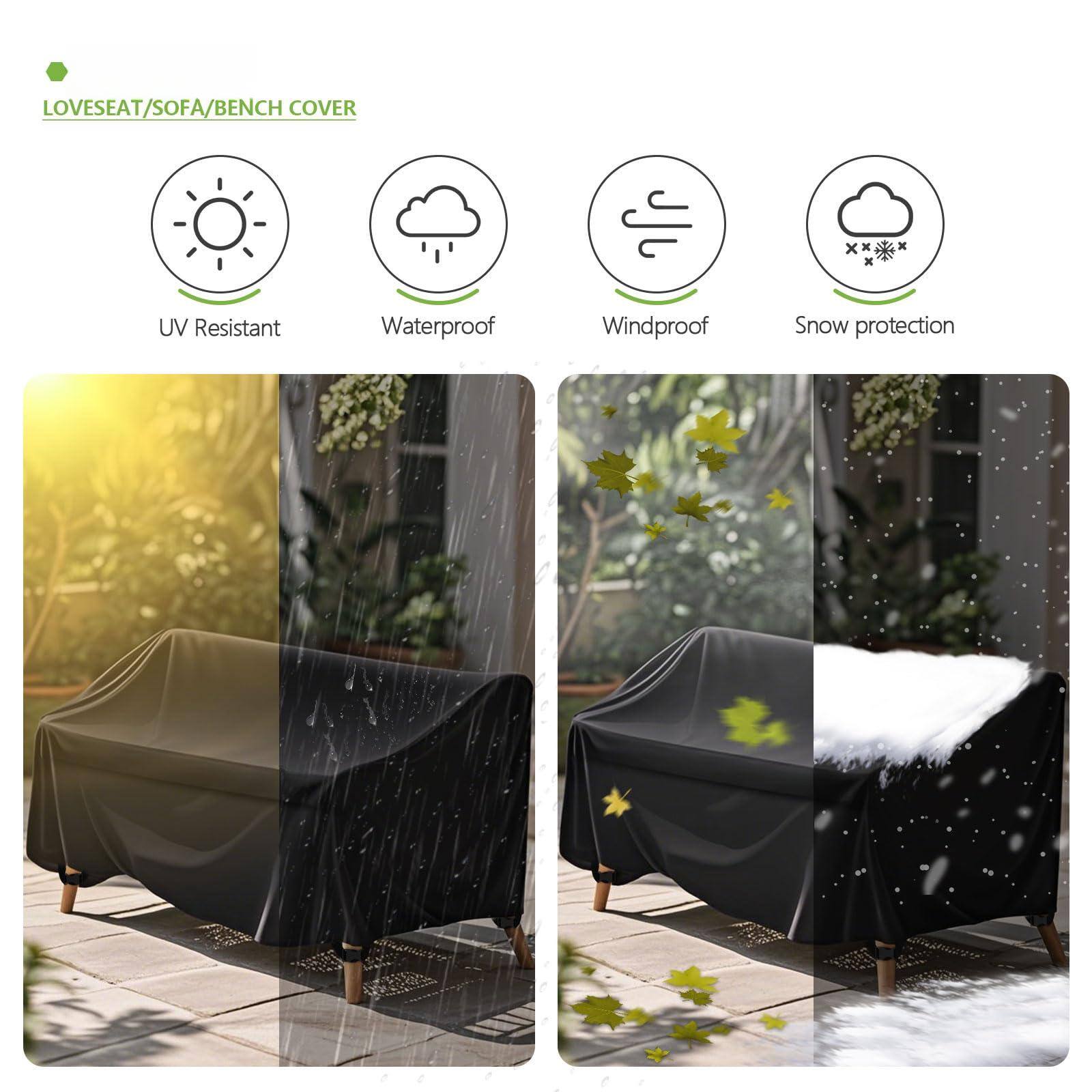 LOVESEAT/SOFA/BENCH COVER

- UV Resistant
- Waterproof
- Windproof
- Snow protection
