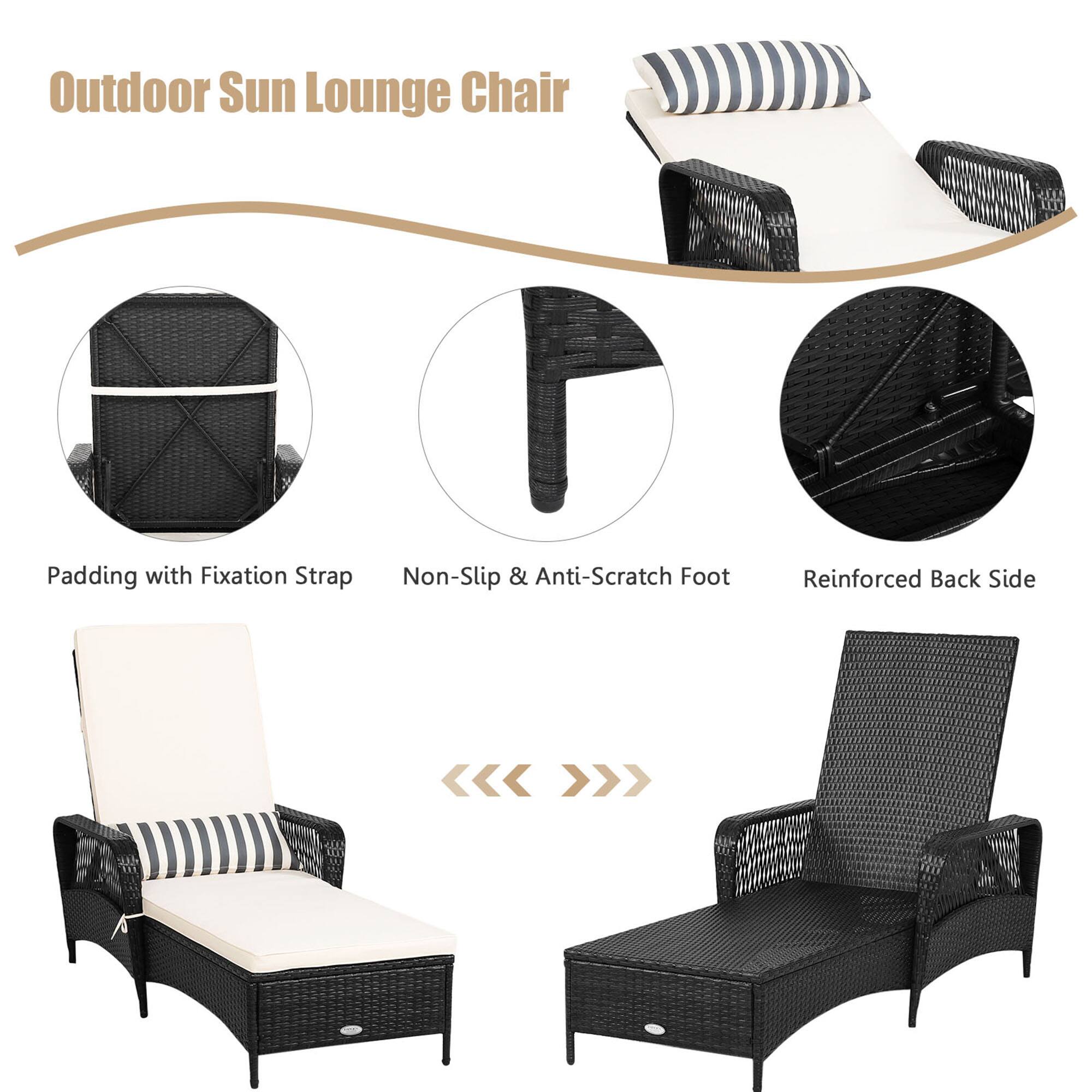 Outdoor Sun Lounge Chair
Padding with Fixation Strap
Non-Slip & Anti-Scratch Foot
Reinforced Back Side