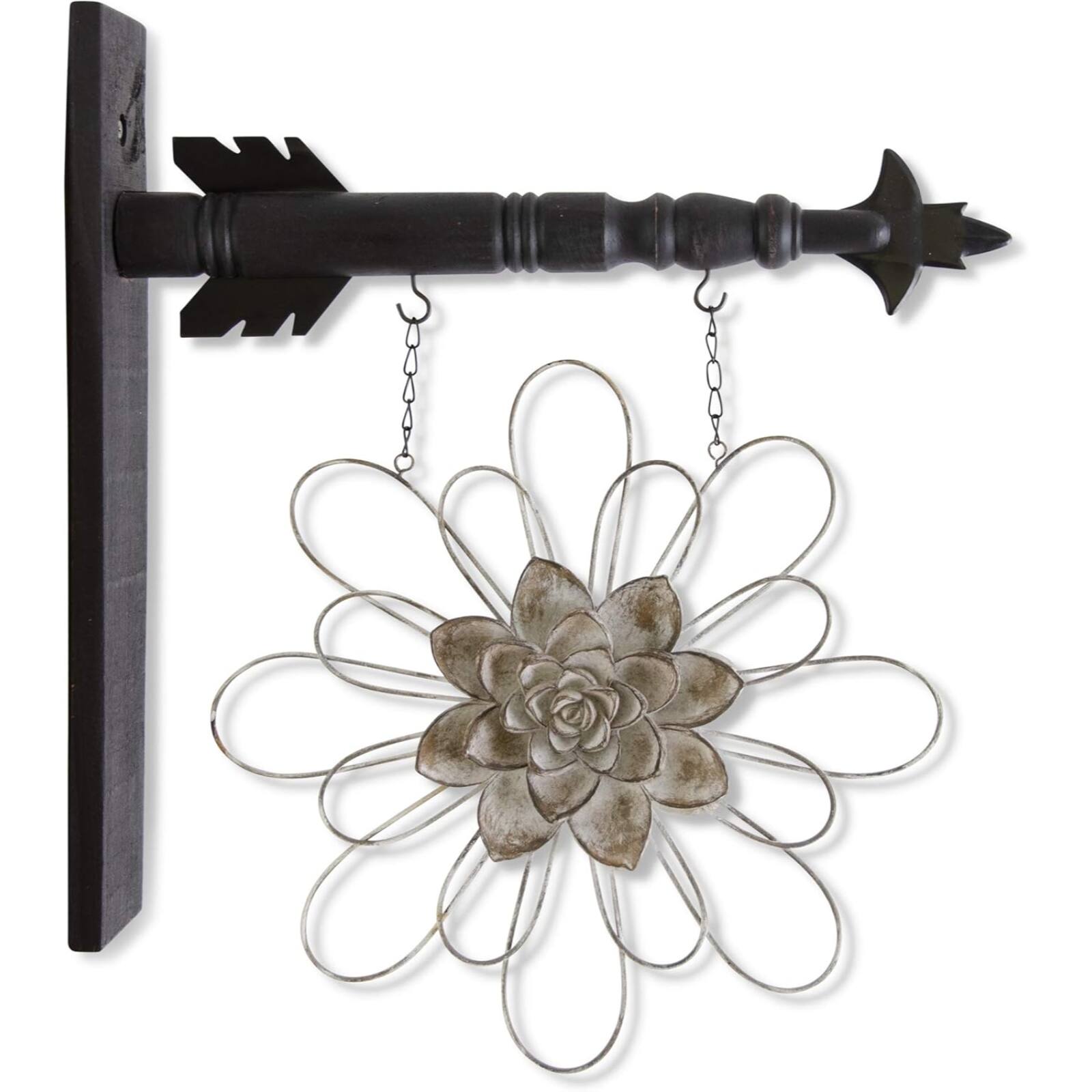 Angle. K&K Interiors - K&K Interiors Gray Metal Wire Flower with Resin Center Arrow Replacement Sign 13.5 inch - Arrow Sold Separately - Gray.