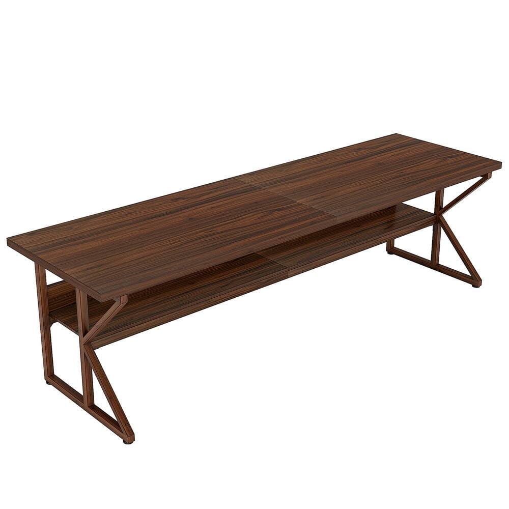 Back. Kadyn - Kadyn Study Writing Desk, Computer Desk,78.74" Two Person Desk, Large Computer Desk with Storage Shelf,Brown - Brown.