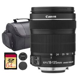 Canon - EF-S 18-135mm IS STM Lens 64GB Card Bundle - Black