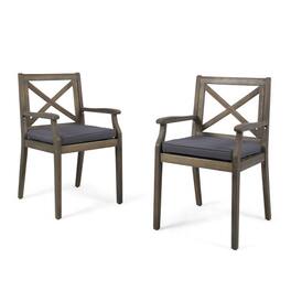 Whisen - 2-Piece Outdoor Dining Chair Set with Cushions, Solid Wood Patio Seating for Backyard, Garden & Poolside - Gray