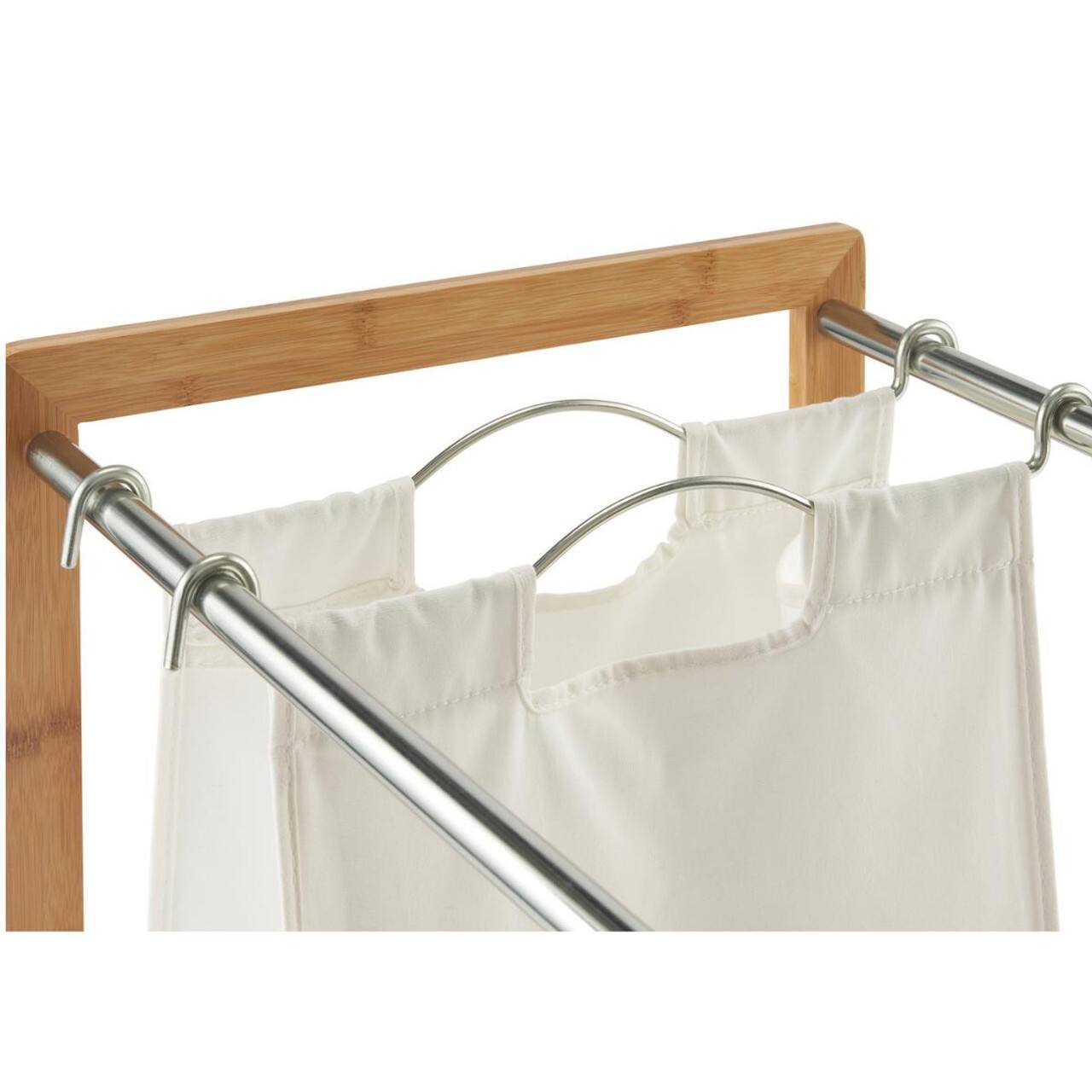 Left. TRINITY - EcoStorage 3-Bag Bamboo Laundry Cart Chrome Poles - Chrome.