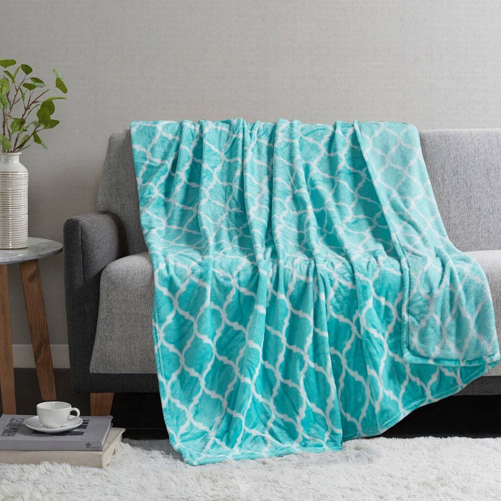 Alt View 1. Gracie Mills - Gracie Mills Graig Modern Ogee Print Microlight Oversized Plush Throw Blanket - Aqua.