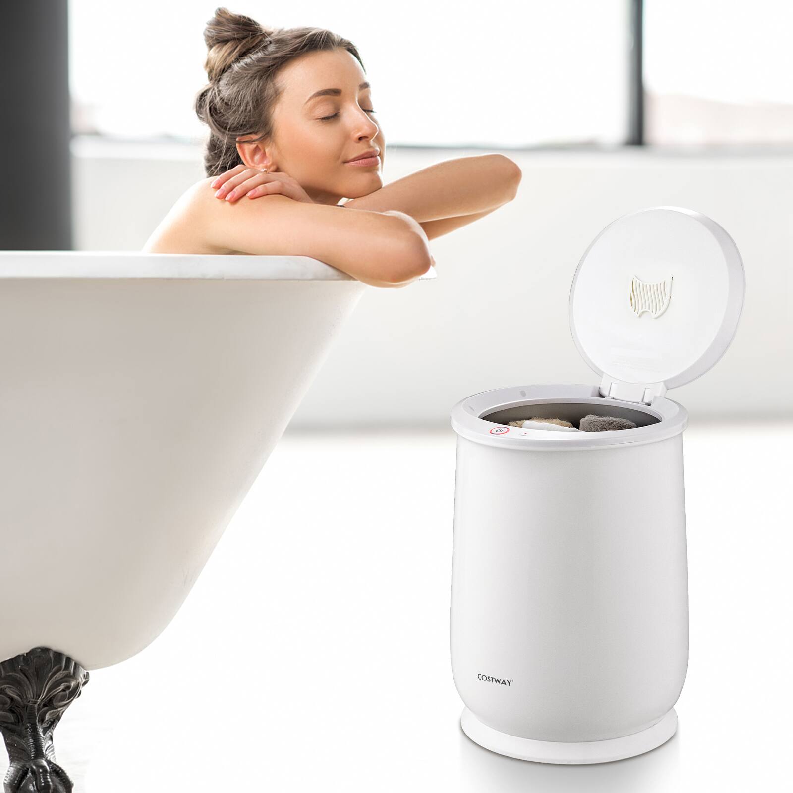 Alt View 4. Costway - Costway 21L Large Capacity Towel Warmer with Flip-top Lid Auto Shut off Fragrance Holder - White.