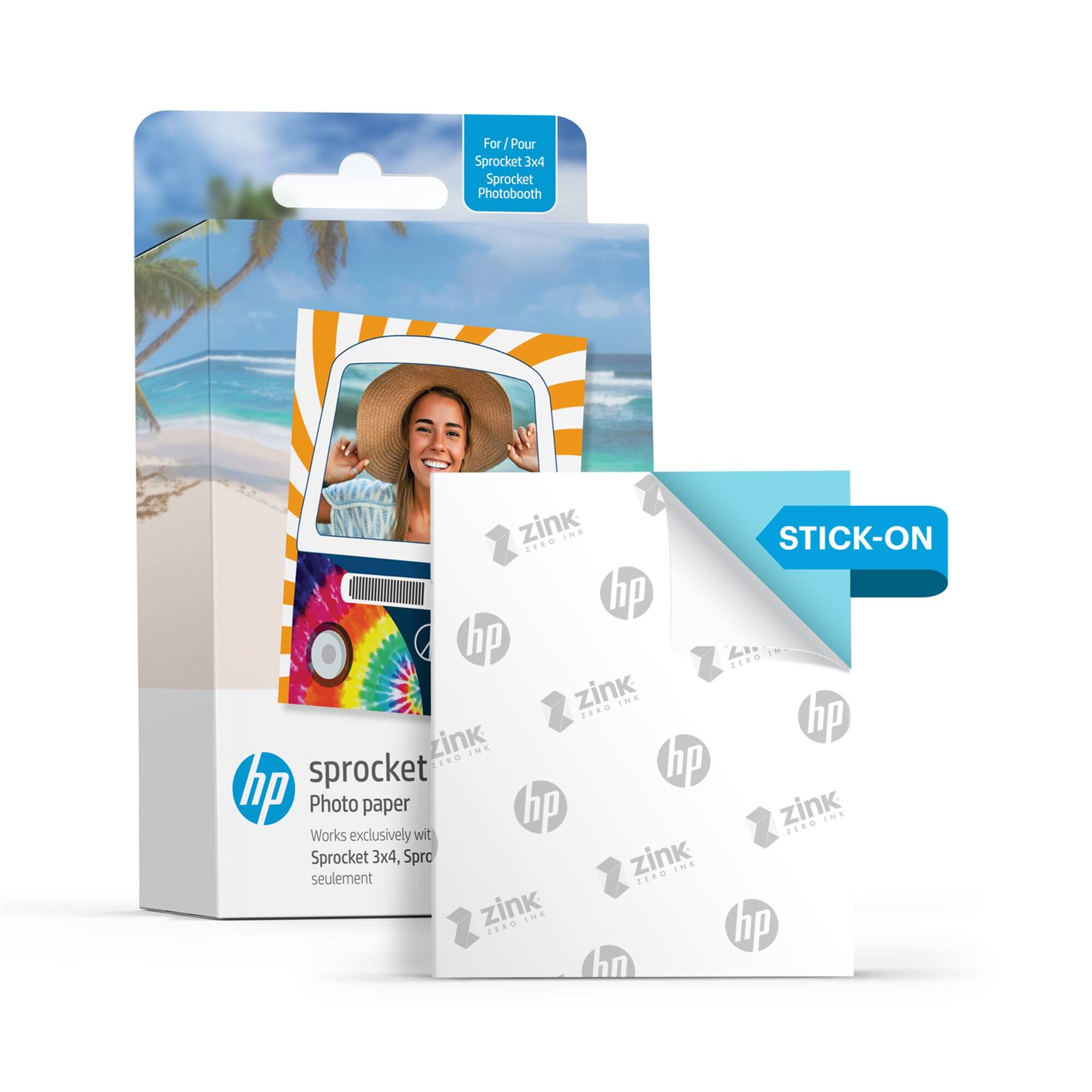 For HP Sprocket Photo Booth, use HP Zink Photo Paper. It works exclusively with the Sprocket 3x4, Sprocket 2x3, and Sprocket 2x2.