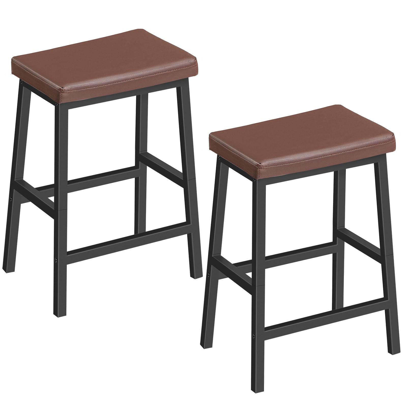 Front. JETRANSPORT - Bar Stools 24" Set Of 2 Chairs Pu Leather Upholstered Breakfast Easy Assembly Suitable For Kitchen - Brown + Black.