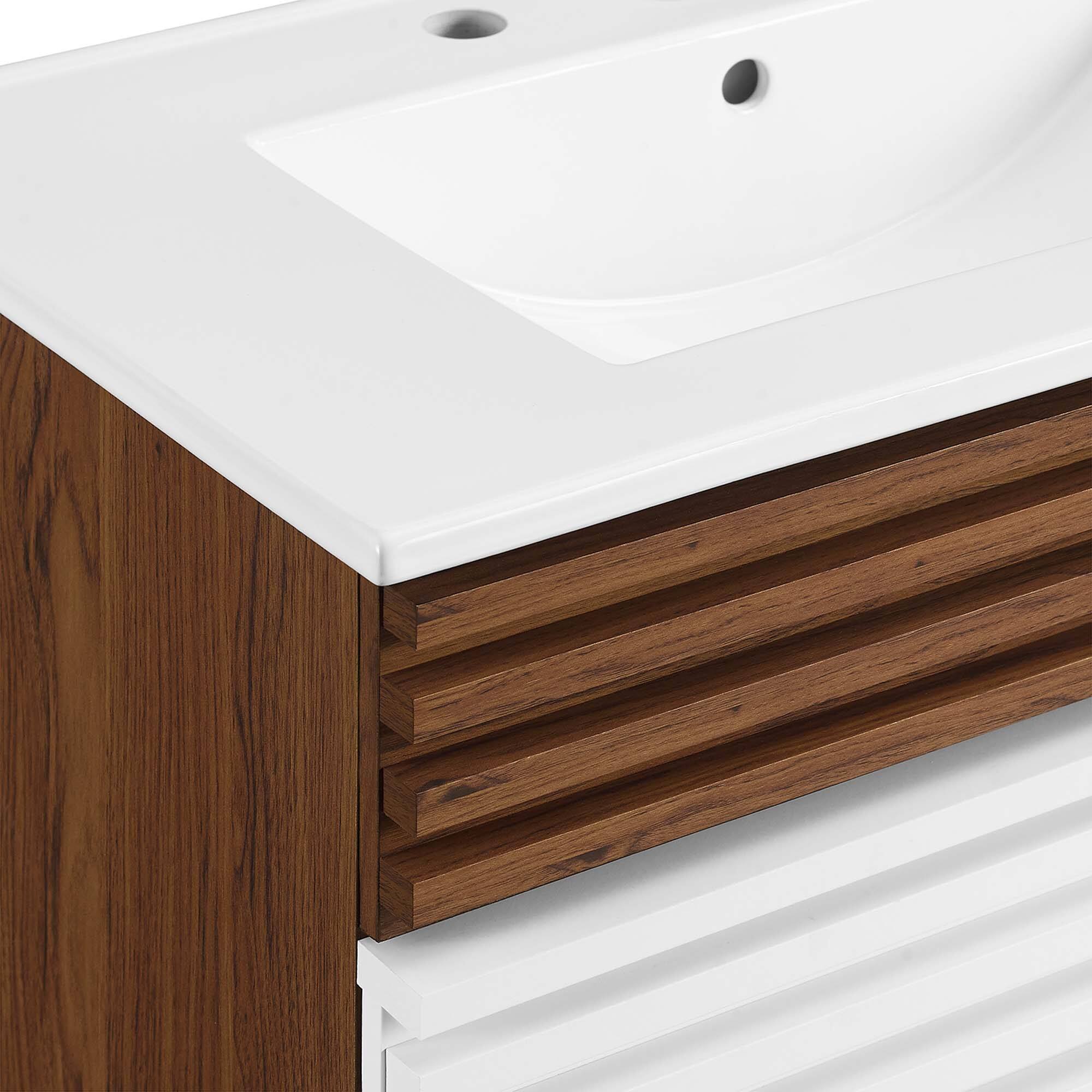 Alt View 5. Modway - Render 30" and 36" Bathroom Vanities with White Basin Included - White Walnut White.