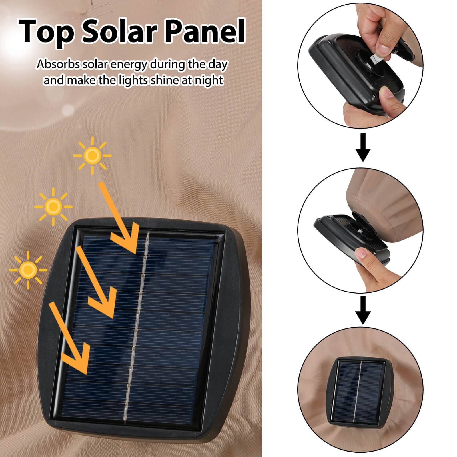 Top Solar Panel  
Absorbs solar energy during the day and makes the lights shine at night