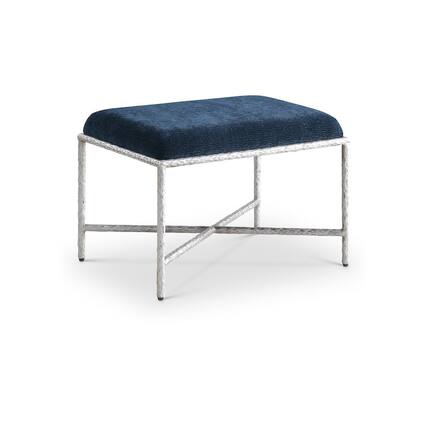 Front. Meridian Furniture - Valley Navy Chenille Fabric Bench - Blue.