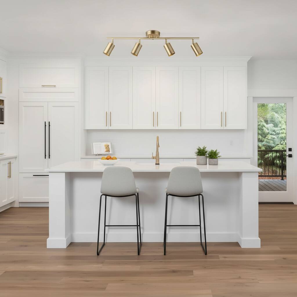 Back. Dazzed Corner - 4-Light Pivoting Heads Track Lighting, Ceiling Lighting - Gold.