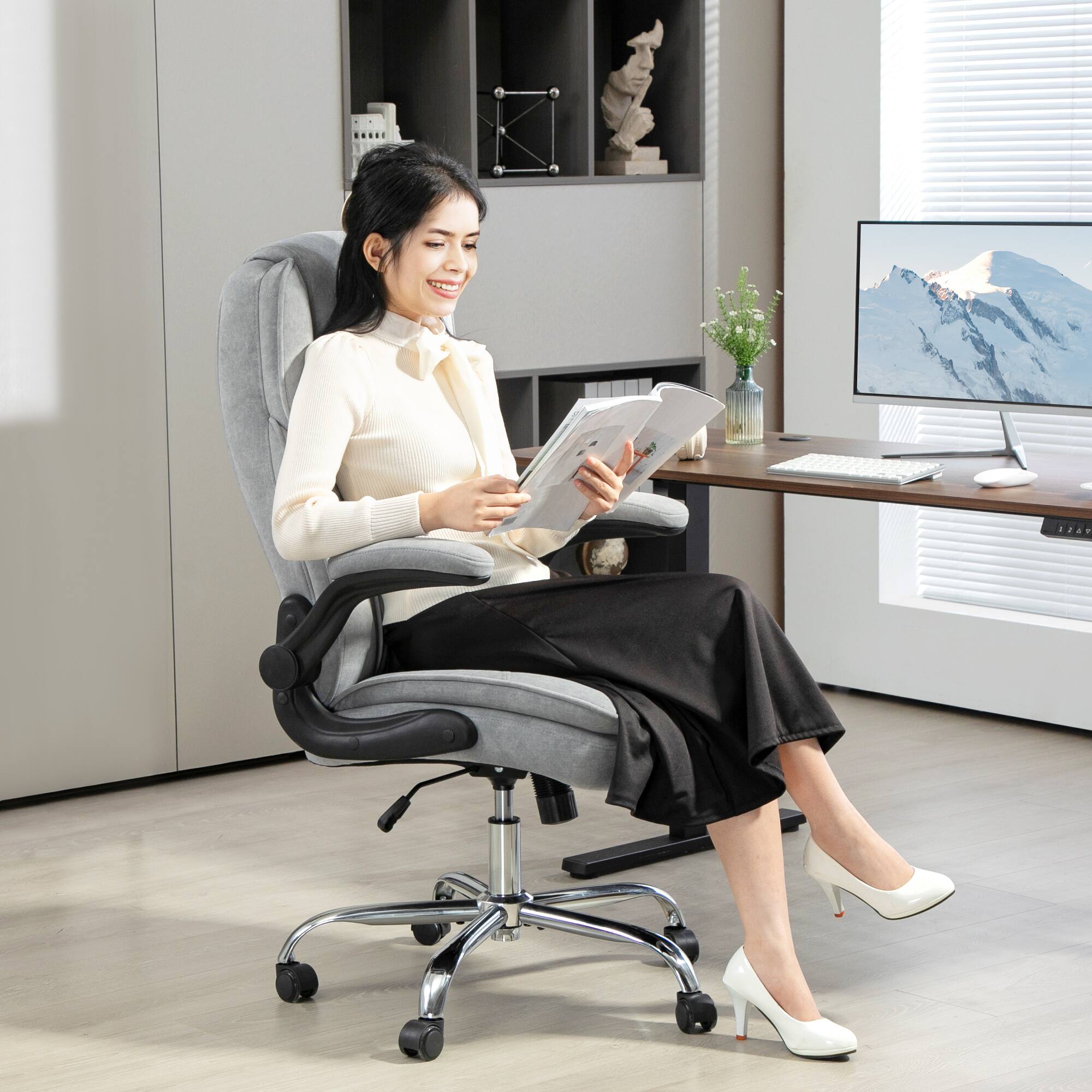 Alt View 1. Homcom - High Back Office Chair, Executive Desk Chair with Swivel Wheels, Flip-up Armrest, Adjustable Height - Gray.