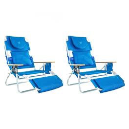 Ostrich - Deluxe Padded 3-N-1 Outdoor Lounge Reclining Beach Chair, (2 Pack) - Blue