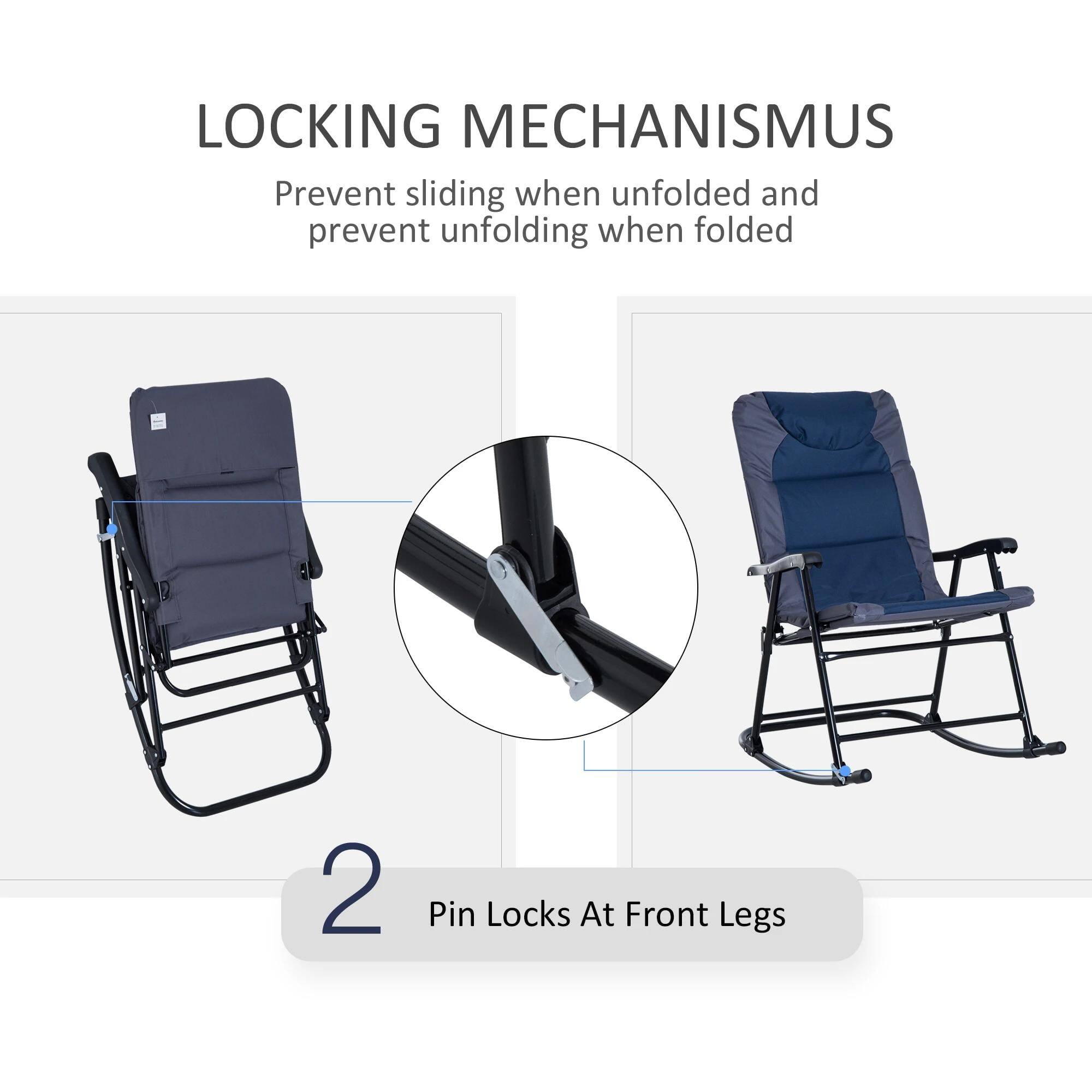 LOCKING MECHANISMUS  
Prevent sliding when unfolded and prevent unfolding when folded  

2 Pin Locks At Front Legs