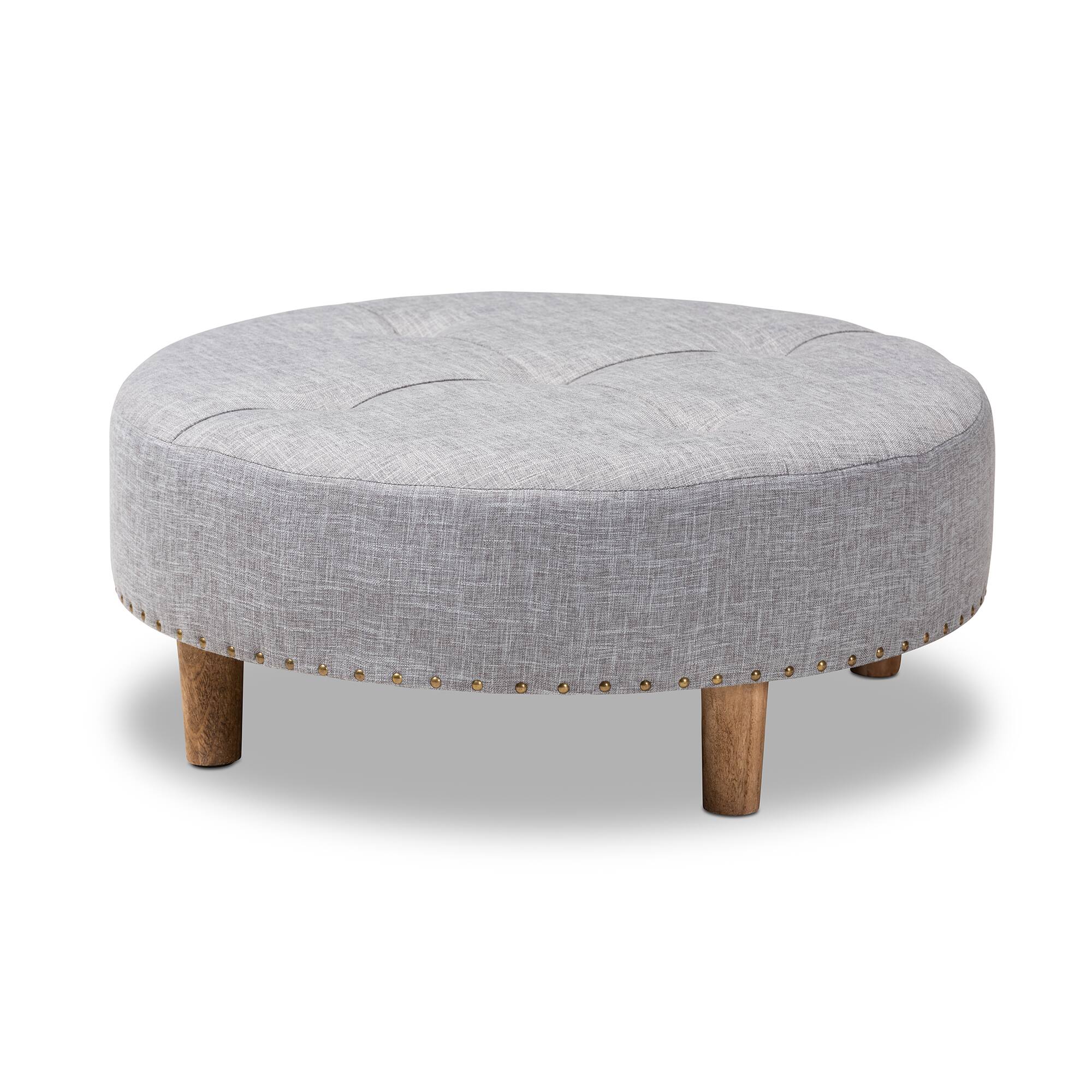Baxton Studio - Vinet Modern and Contemporary Fabric Upholstered Natural Wood Cocktail Ottoman - Gray