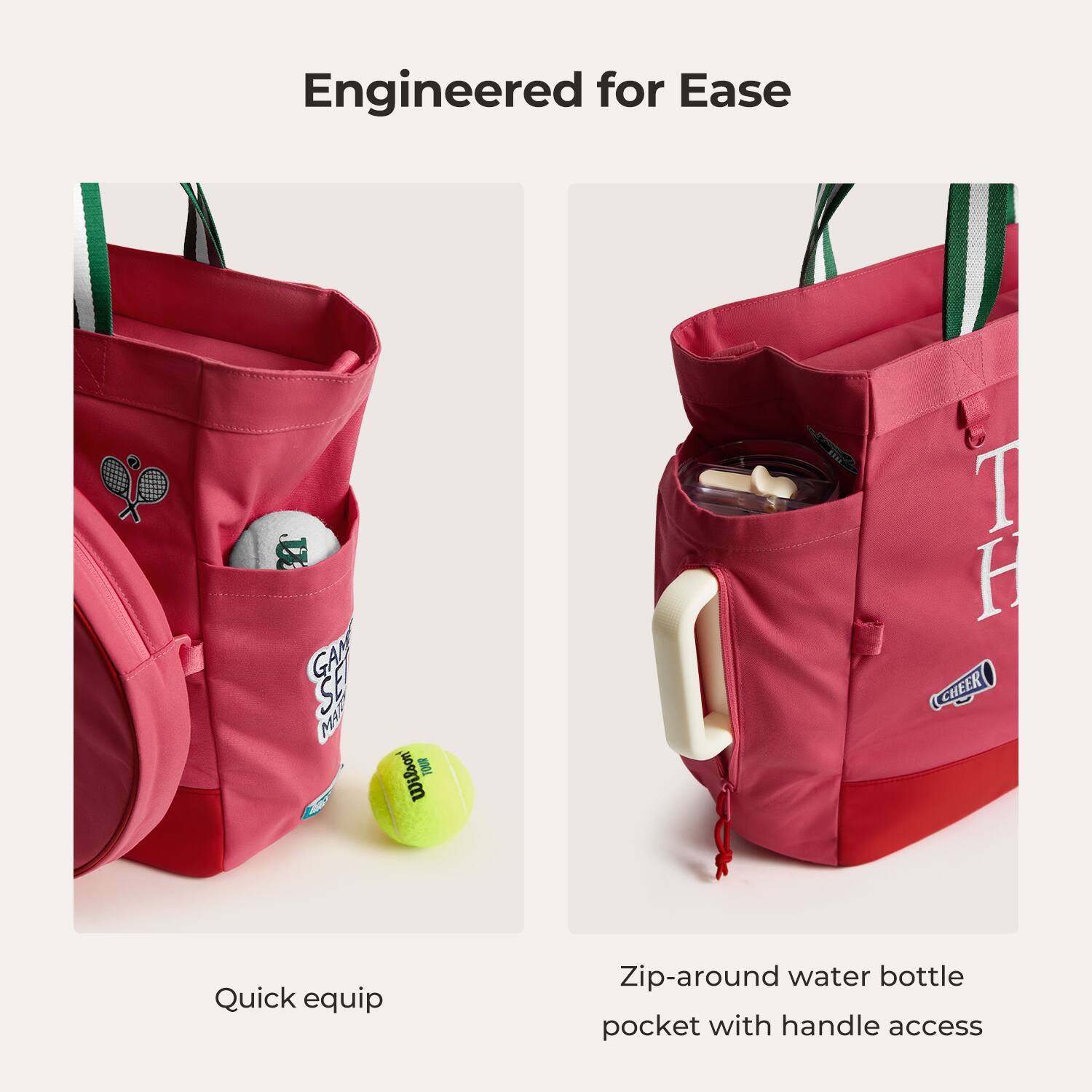 Engineered for Ease

Quick equip

Zip-around water bottle pocket with handle access