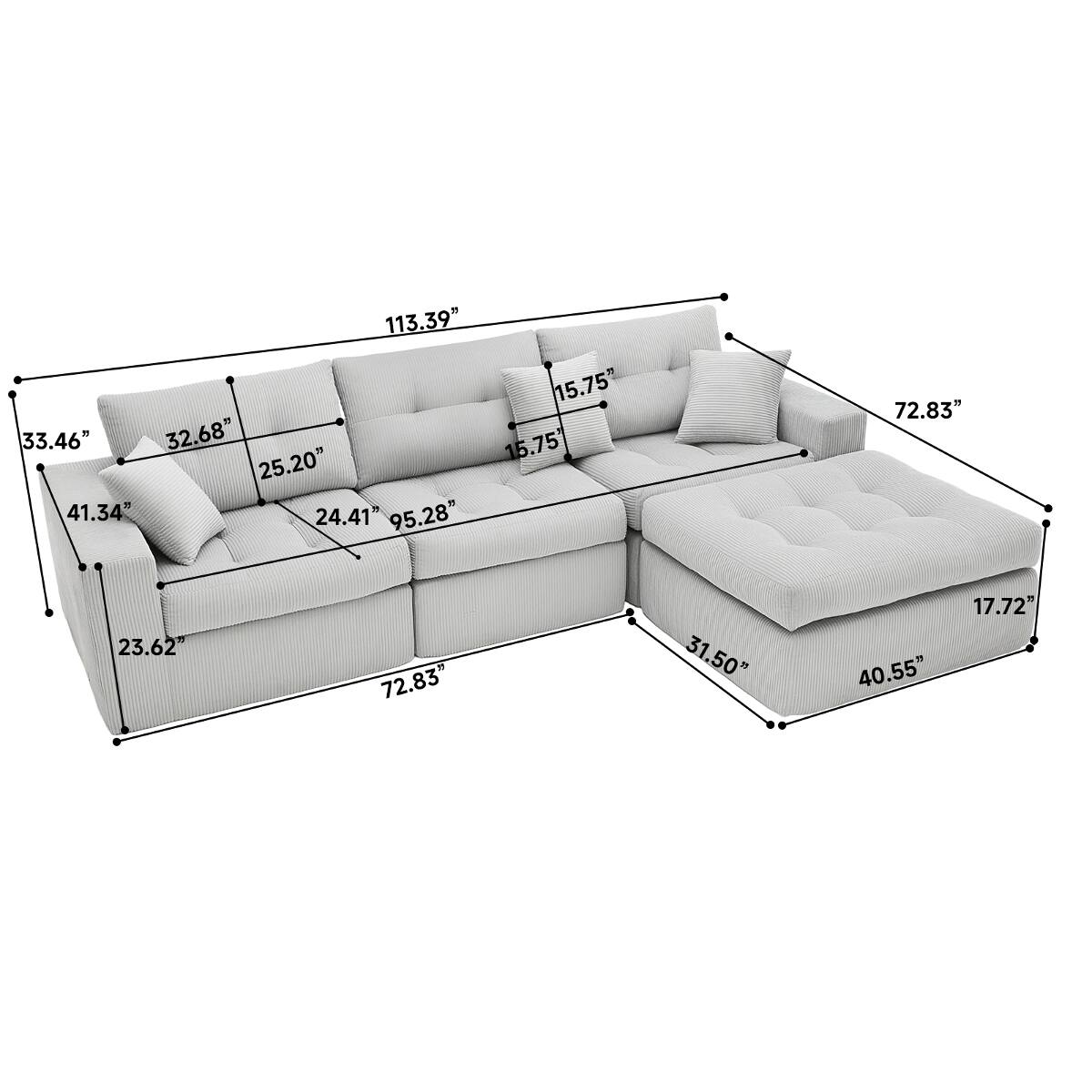113.39" 15.75" 33.46" 32.68" 25.20" 41.34" 24.41" 95.28" 23.62" 72.83" 31.50" 17.72" 40.55"