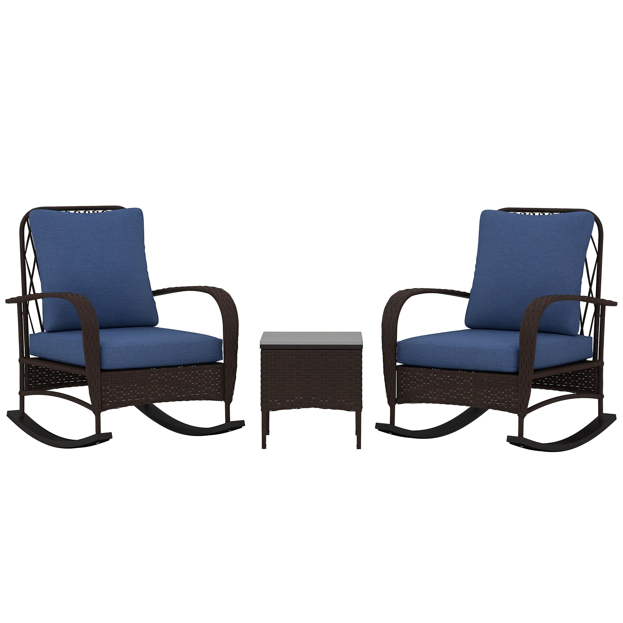 Outsunny - Piece Wicker Patio Furniture Set, Outdoor PE Rattan Rocking Chairs with Coffee Table - Brown
