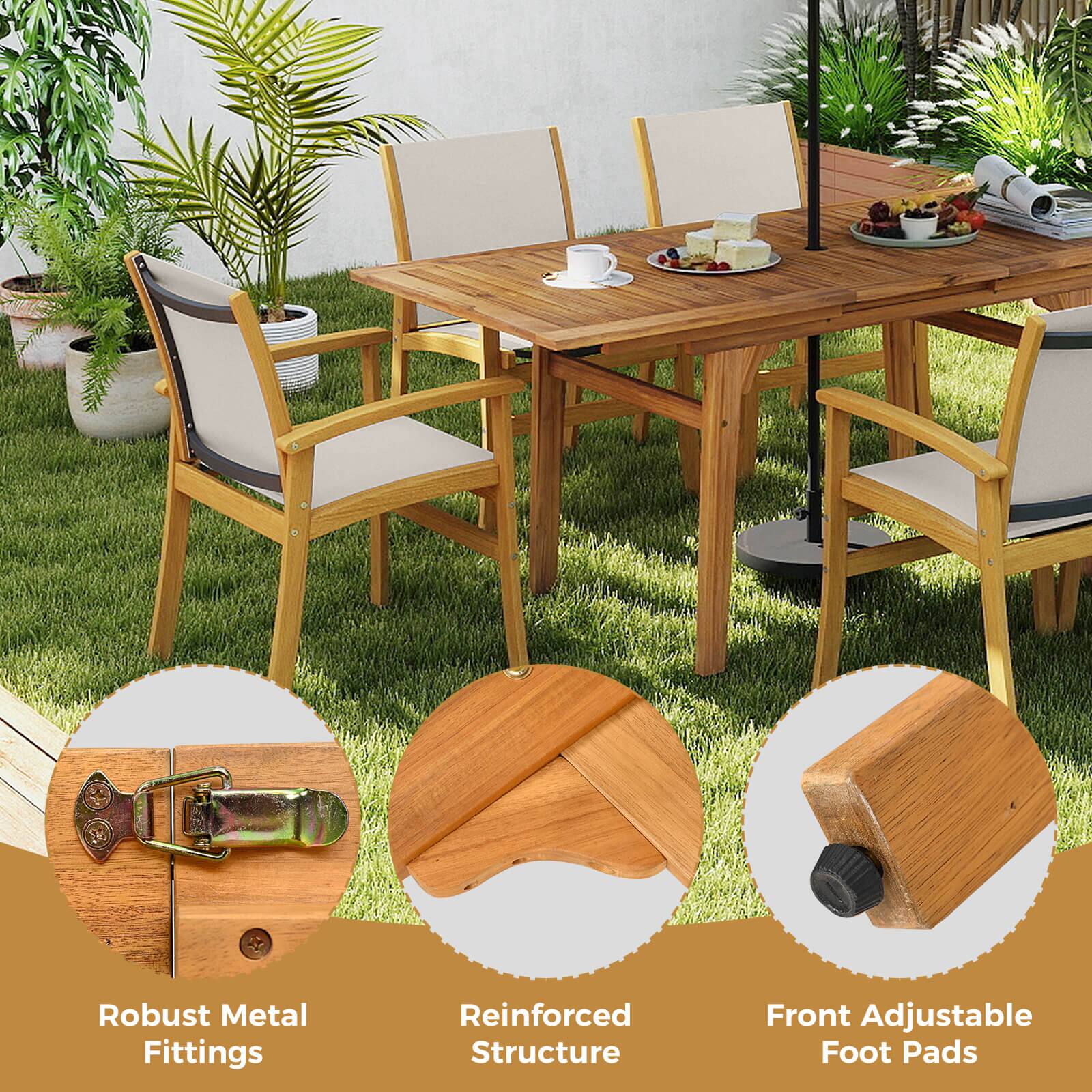 Robust Metal Fittings  
Reinforced Structure  
Front Adjustable Foot Pads