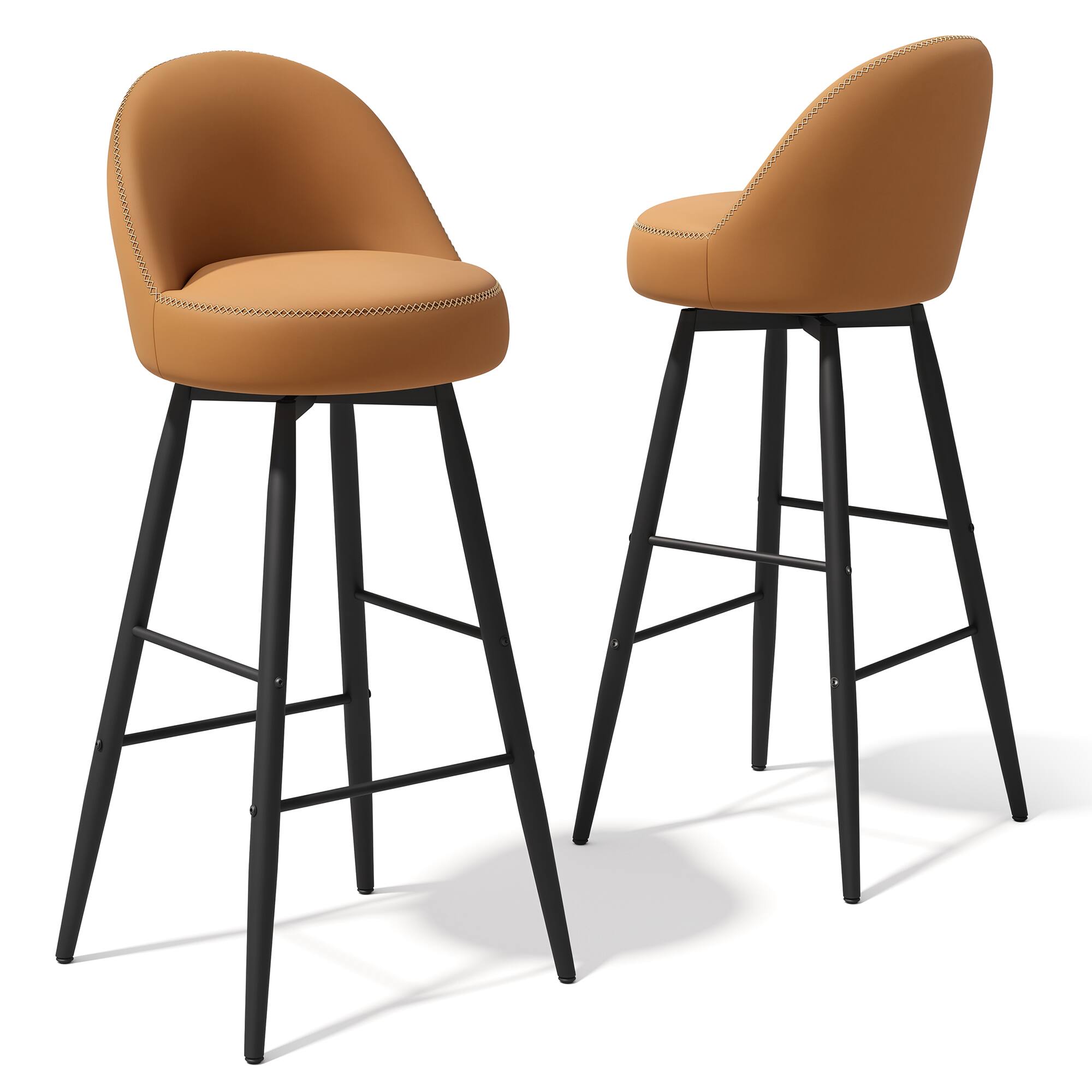 Alt View 7. ModernMate - Brenno 40.55"/36.6" Cognac Swivel Bar Stools with High Back and Metal Frame Counter Stools for Kitchen Island (Set of 2) - Cognac.