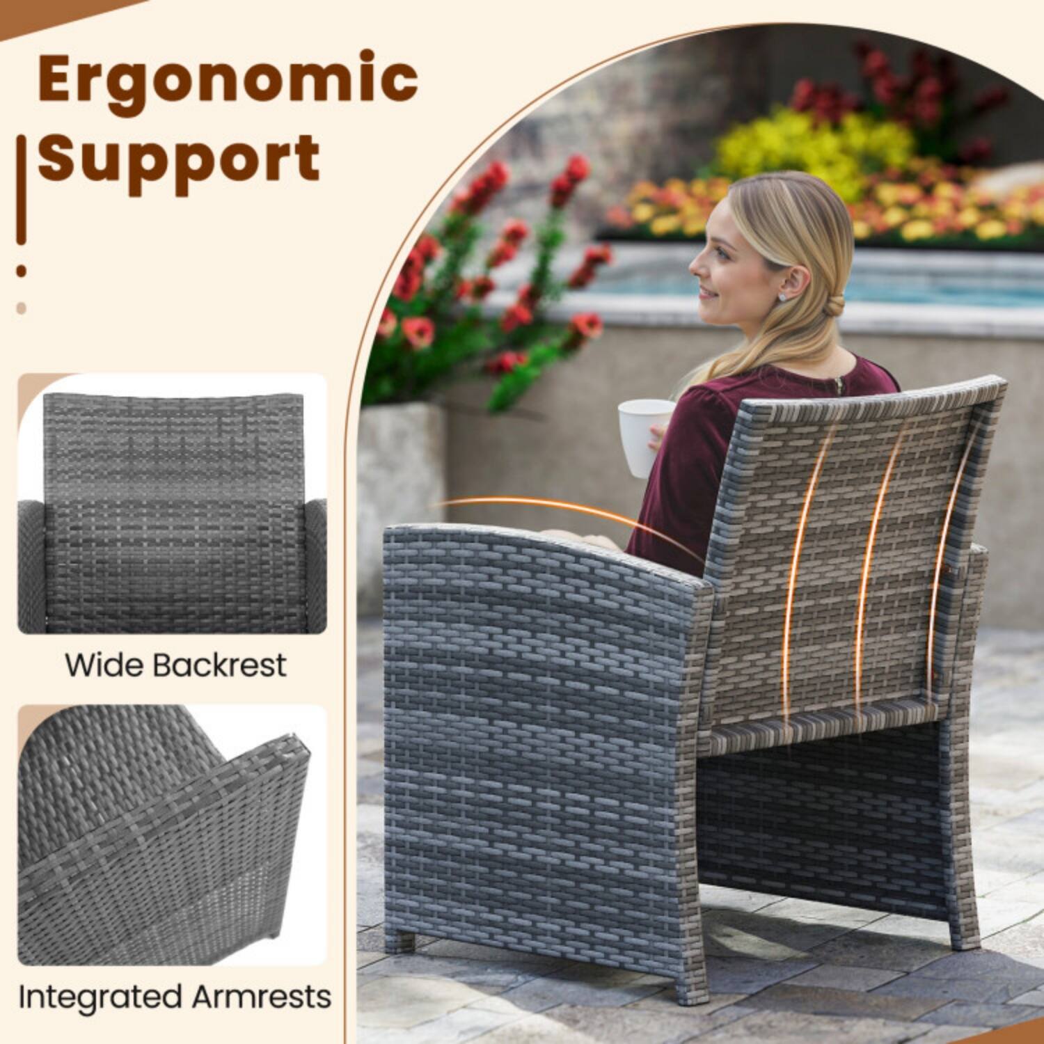 Ergonomic Support

- Wide Backrest
- Integrated Armrests