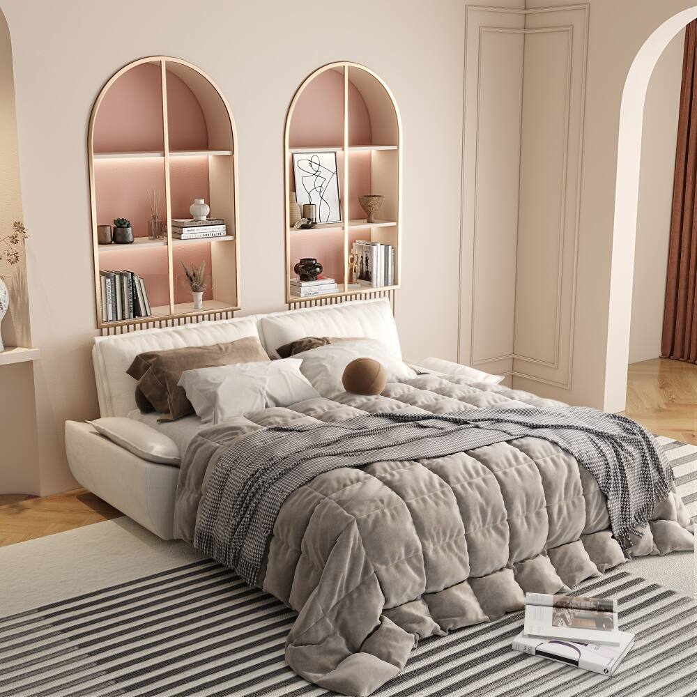 Alt View 6. JUJABU - 73.2" Queen Pull Out Sofa Bed, 3-in-1 Convertible Sleeper Sofa, Beige Velvet Loveseat Bed - Beige.