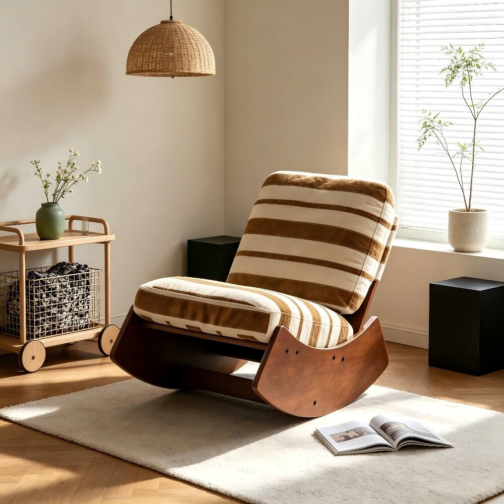 Front. Loheer - Loheer Yellow Glider Rocking Chair Solid Wood Frame Upholstered Accent Reading Chair for Nursery Bedroom Living Room - Yellow.