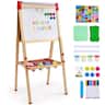 VEVOR - Art Easel for Kids, 3-in-1 Wooden Double-Sided Kid's Art Easel with Magnetic Whiteboard, Chalkboard & Paper Roll - Natural Wood Color