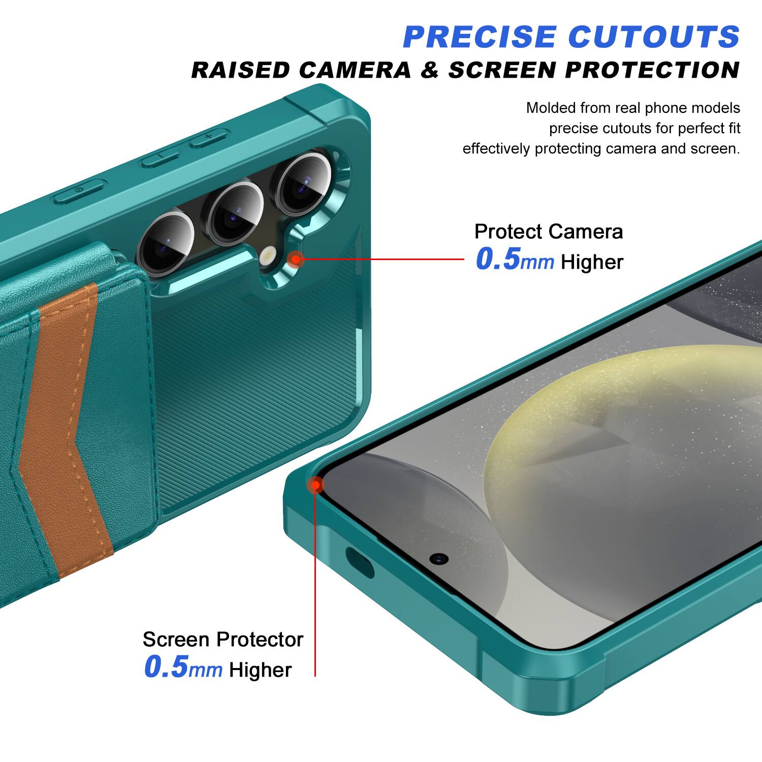 PRECISE CUTOUTS RAISED CAMERA & SCREEN PROTECTION

Molded from real phone models, precise cutouts for perfect fit effectively protecting camera and screen.

Protect Camera 0.5mm Higher

Screen Protector 0.5mm Higher