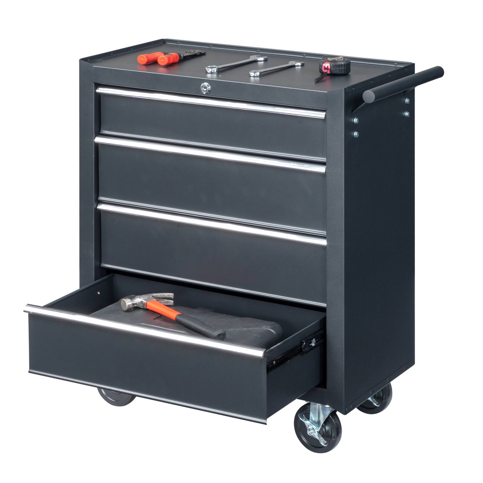 Front. Winado - 4-Drawer Rolling Tool Chest with Lock & Key Tool Storage Cabinet with Wheels - Black.