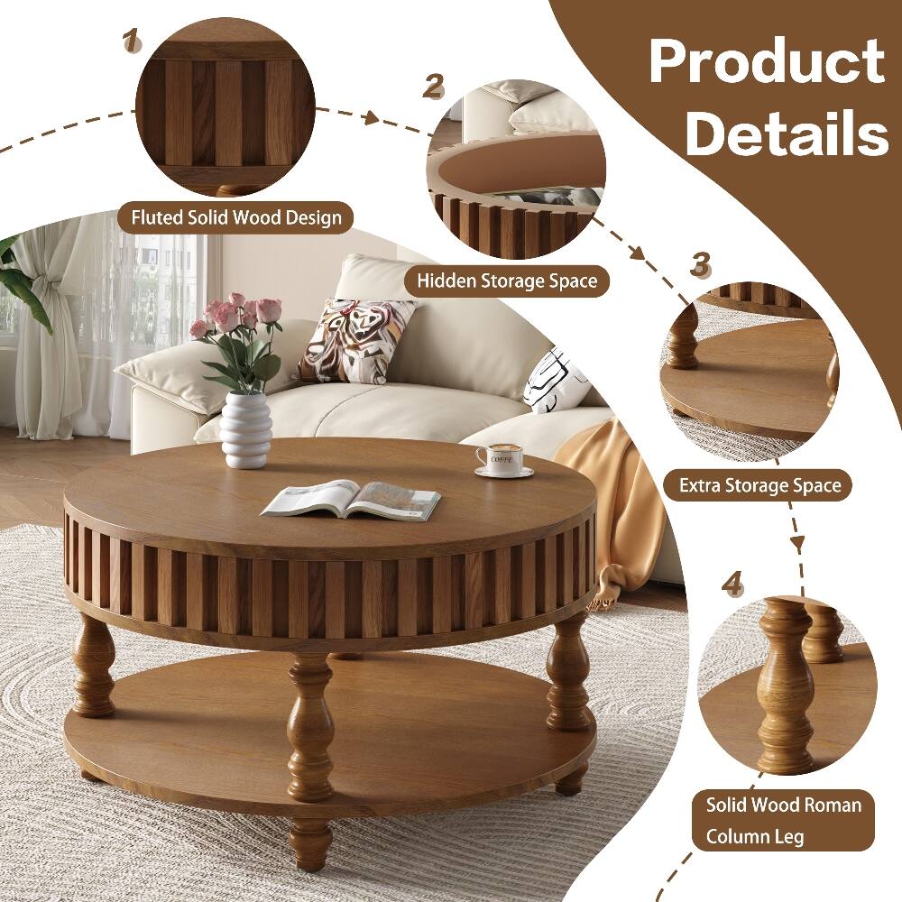 Product Details
1. Fluted Solid Wood Design
2. Hidden Storage Space
3. Extra Storage Space
4. Solid Wood Roman Column Leg