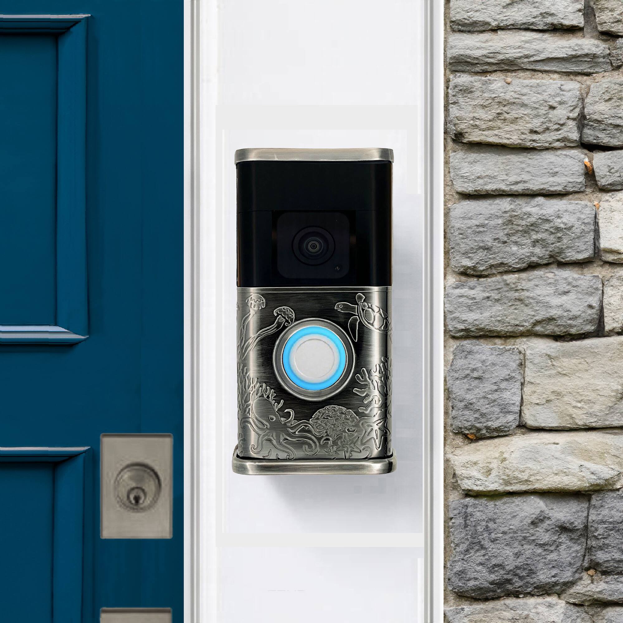 Alt View 3. Michael Healy - Coastal Video Doorbell Cover (Ring 3, 3 Plus, 4, Battery Plus and Battery Pro) - Antique Pewter.